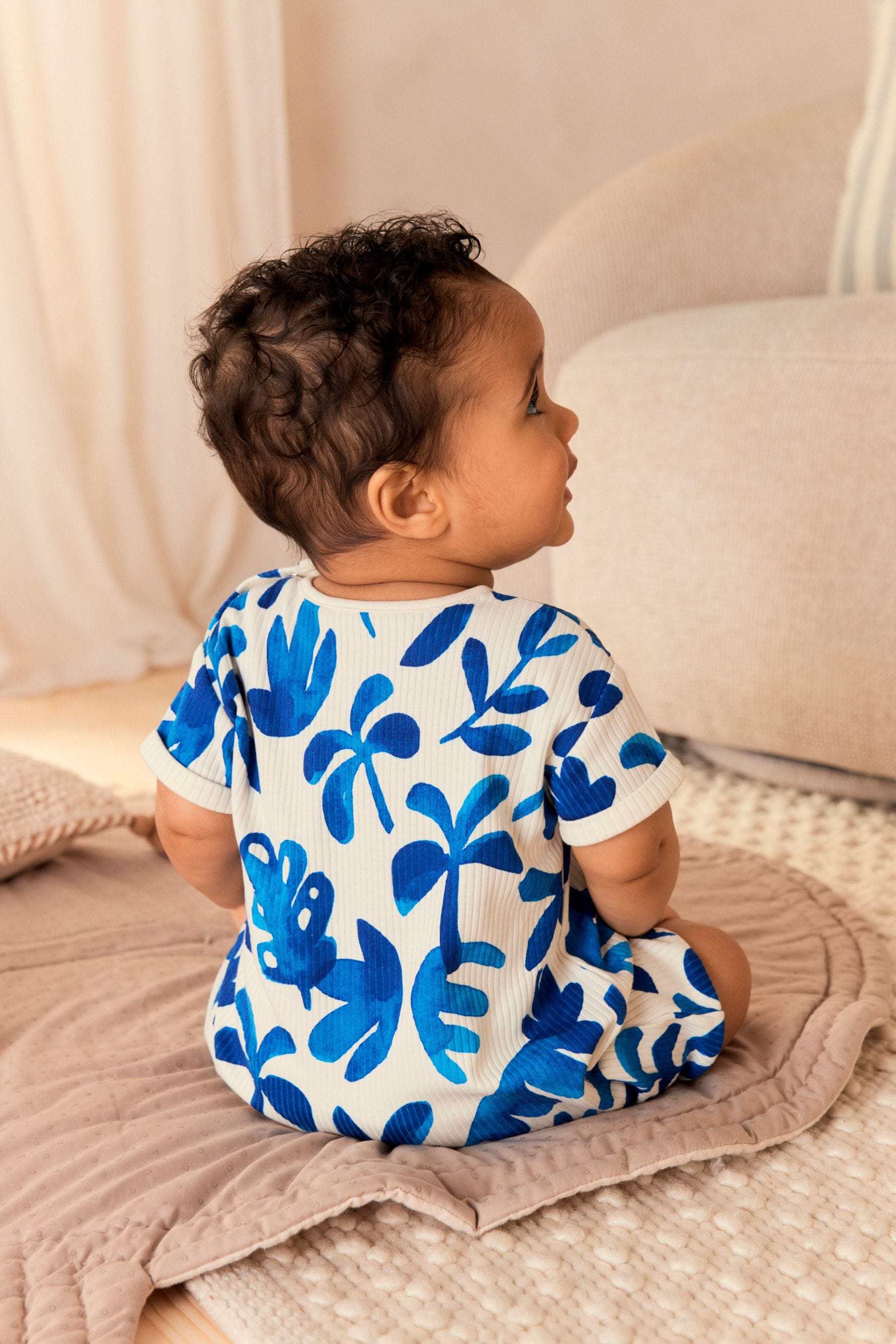 Blue/White Baby 100% Cotton Jersey Romper