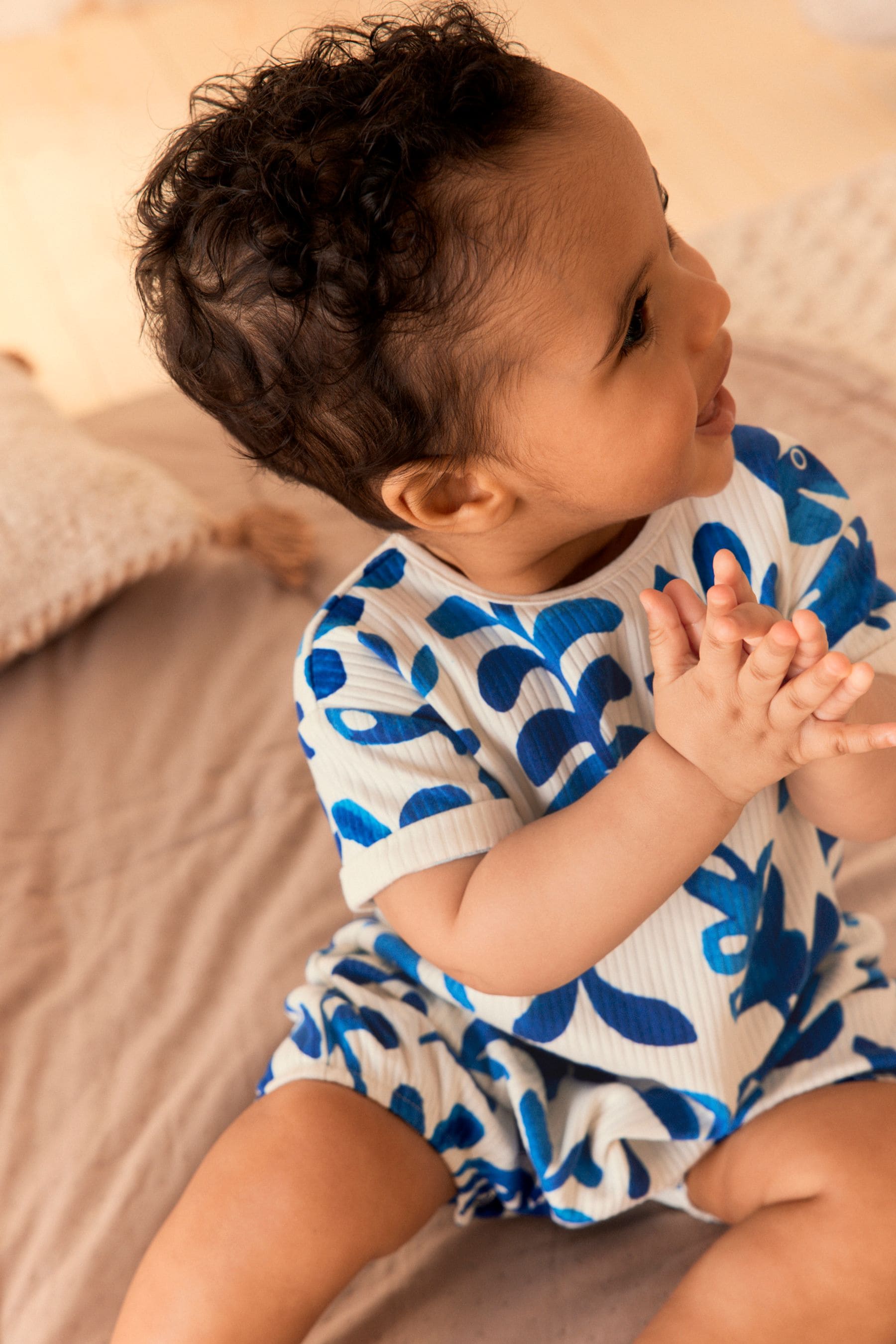 Blue/White Baby Jersey Romper