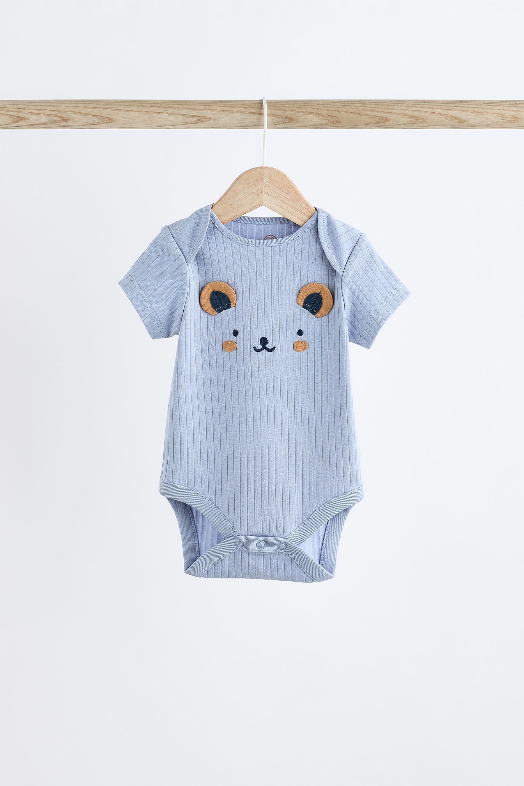 Navy Bear Baby Rib Bodysuits 3 Pack