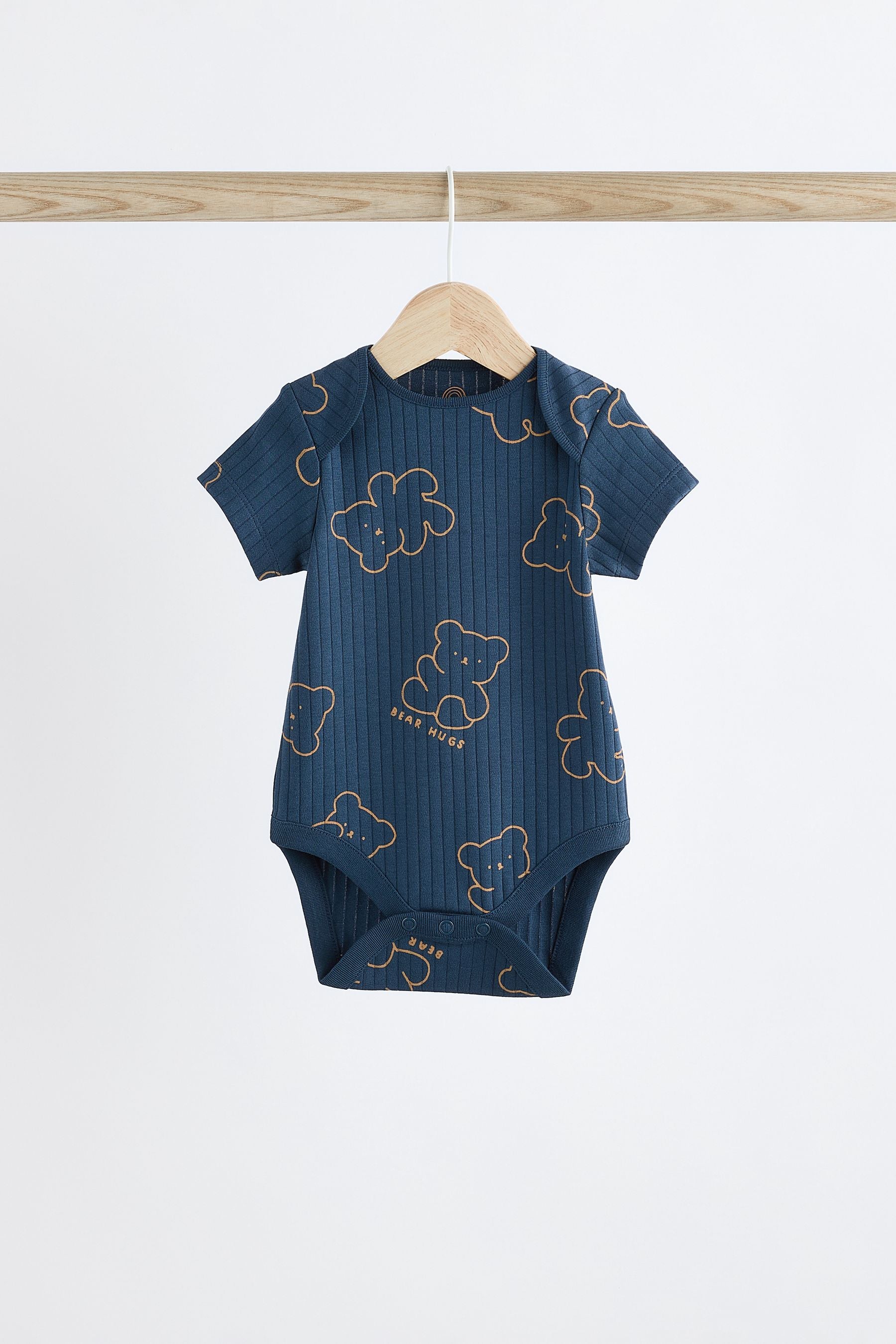 Navy Bear Baby Rib Bodysuits 3 Pack