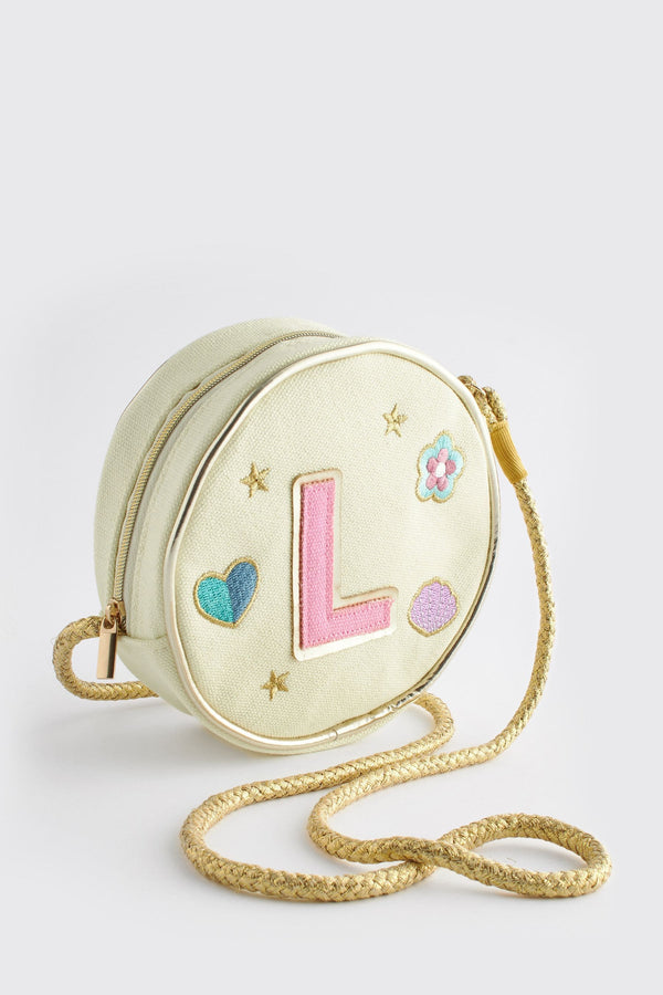 Cream L Initial Patch Canvas Bag