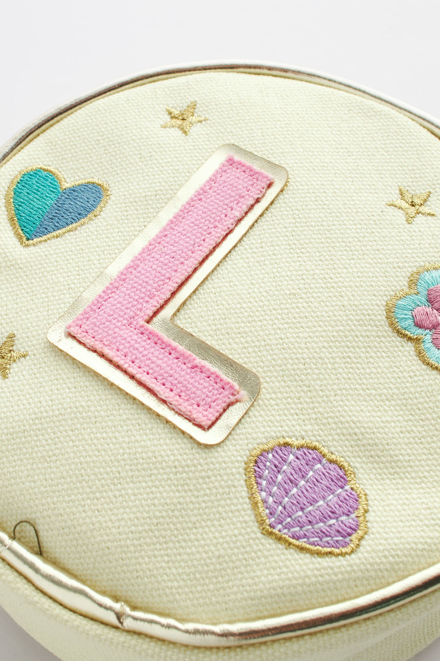 Cream L Initial Patch Canvas Bag