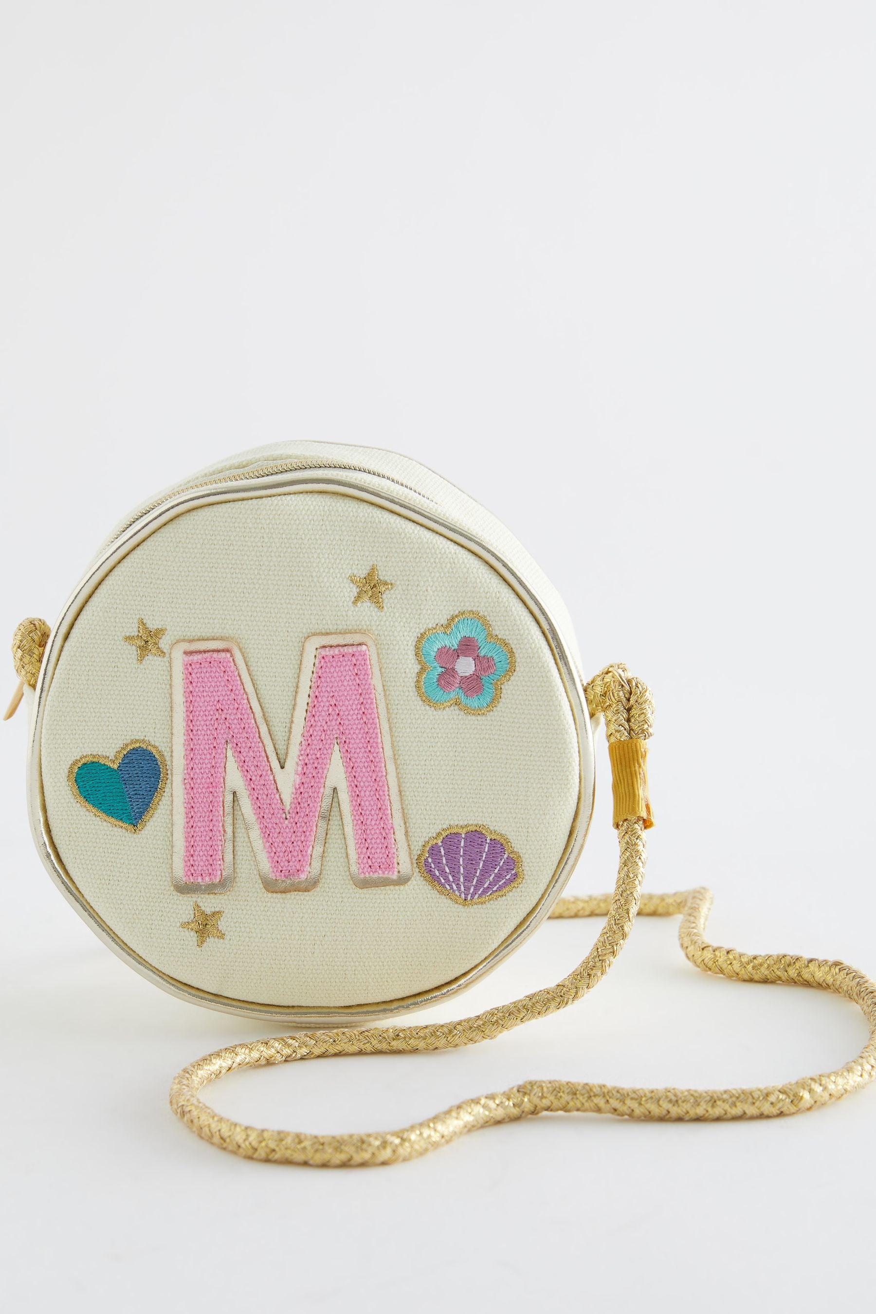 Cream M Initial Patch Canvas Bag