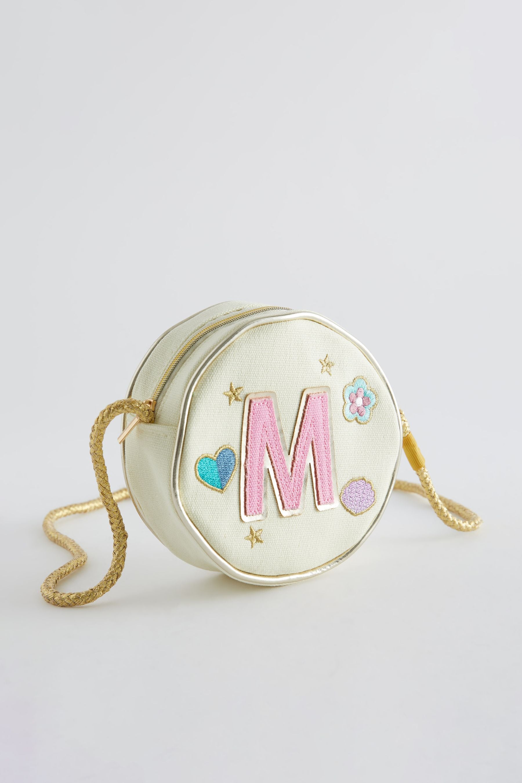 Cream M Initial Patch Canvas Bag