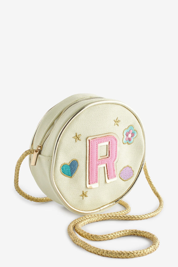 Cream R Initial Patch Canvas Bag