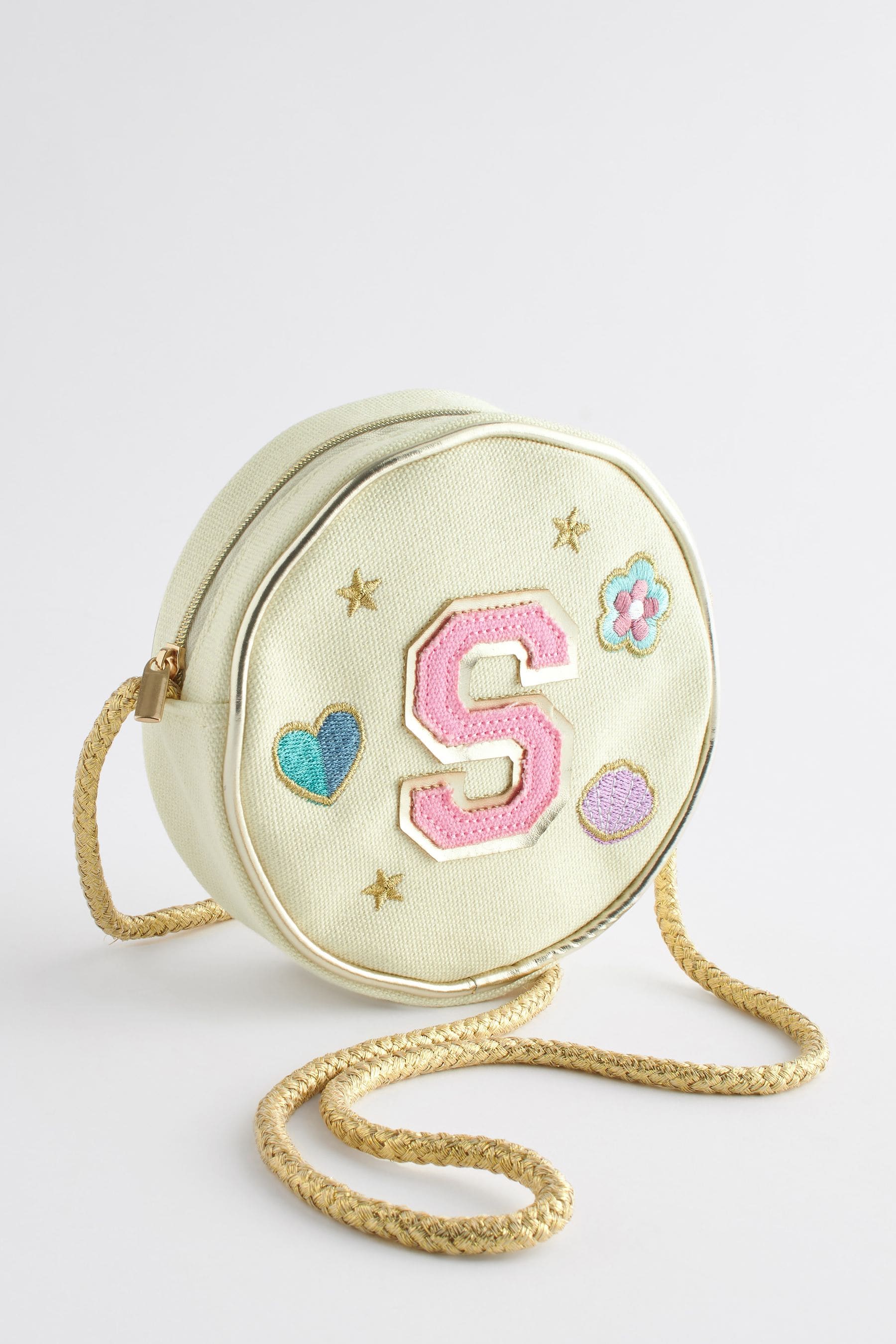 Cream S Initial Patch Canvas Bag