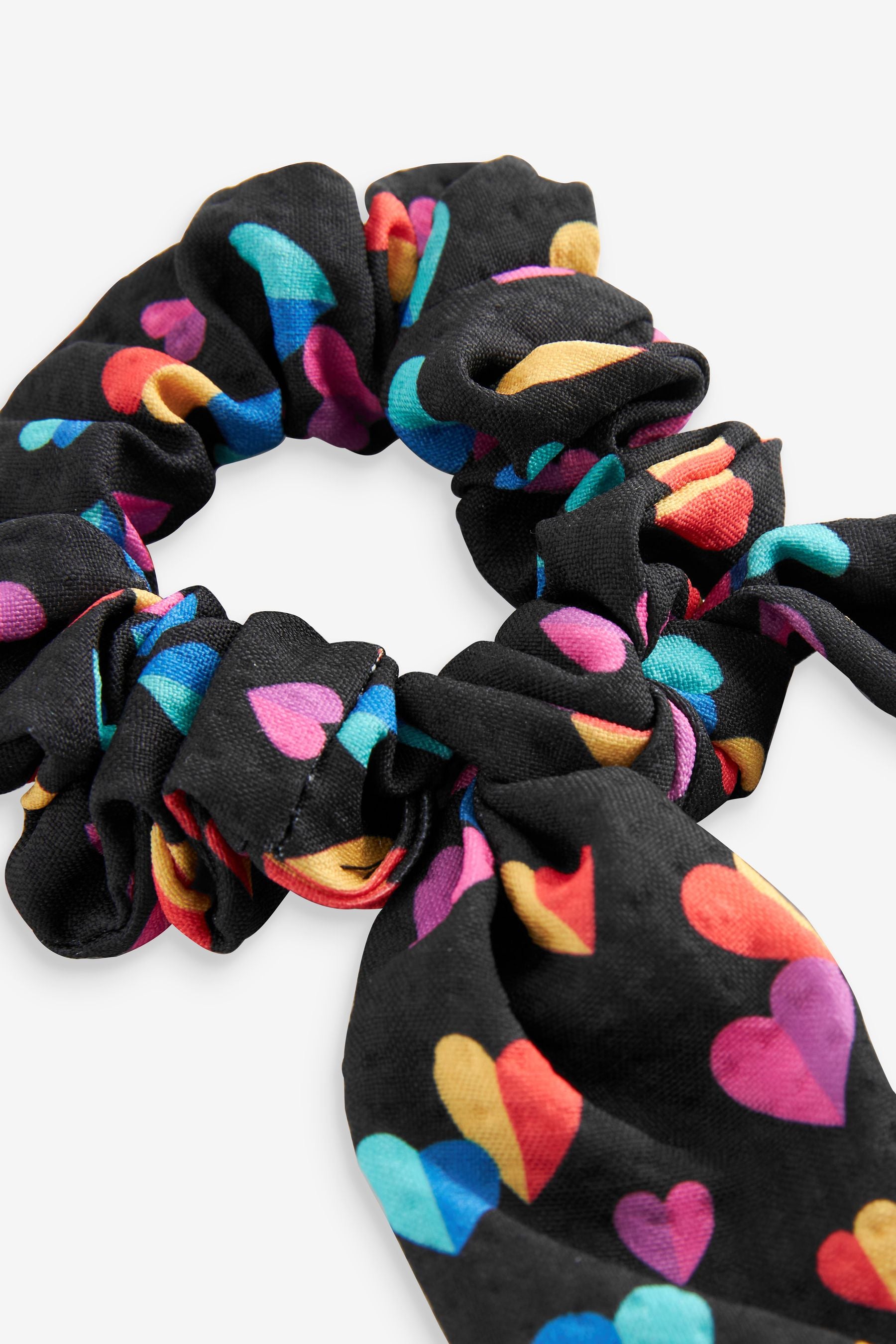 Black Heart Print Bow Scrunchie