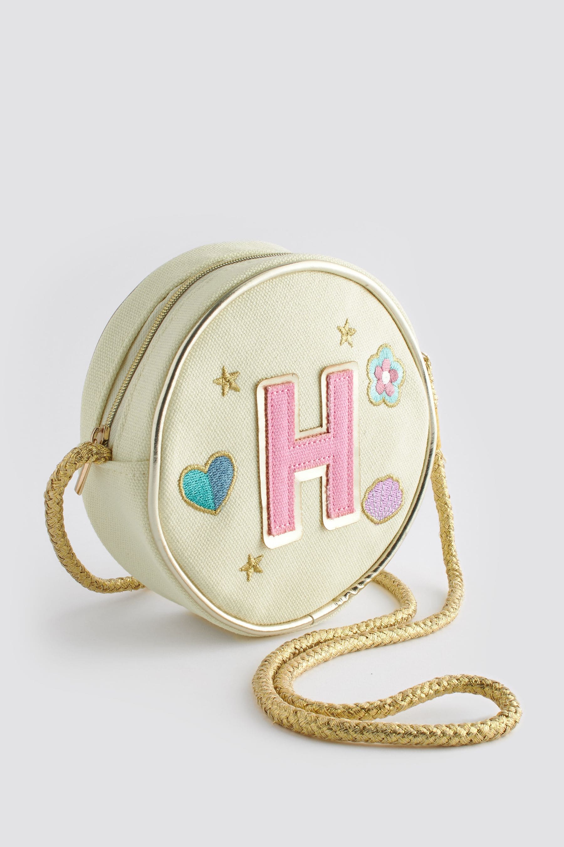 Cream H Initial Patch Canvas Bag