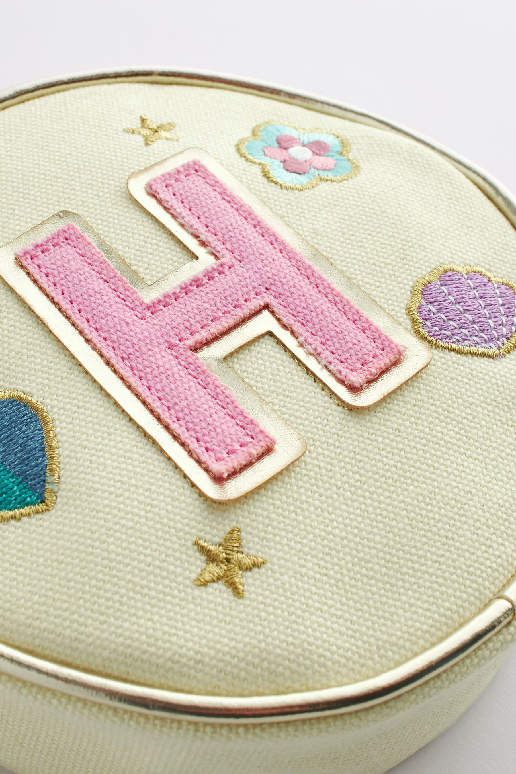 Cream H Initial Patch Canvas Bag