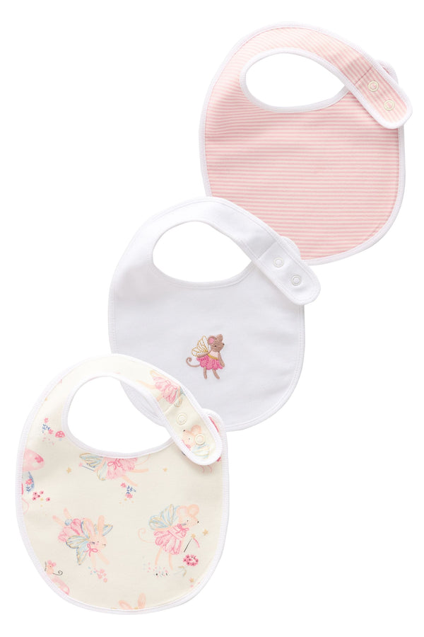 Pink Fairy Baby 100% Cotton Bibs 3 Pack