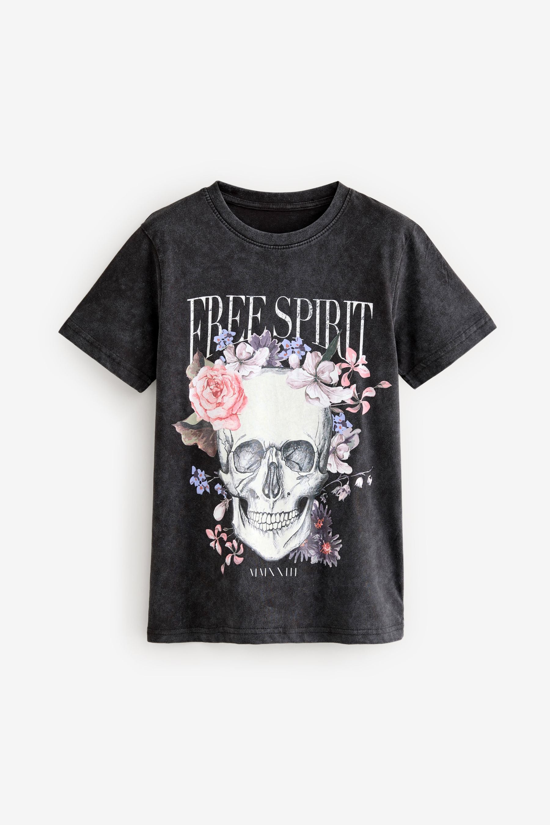 Charcoal Grey Oversized Skull Graphic T-Shirt (3-16yrs)