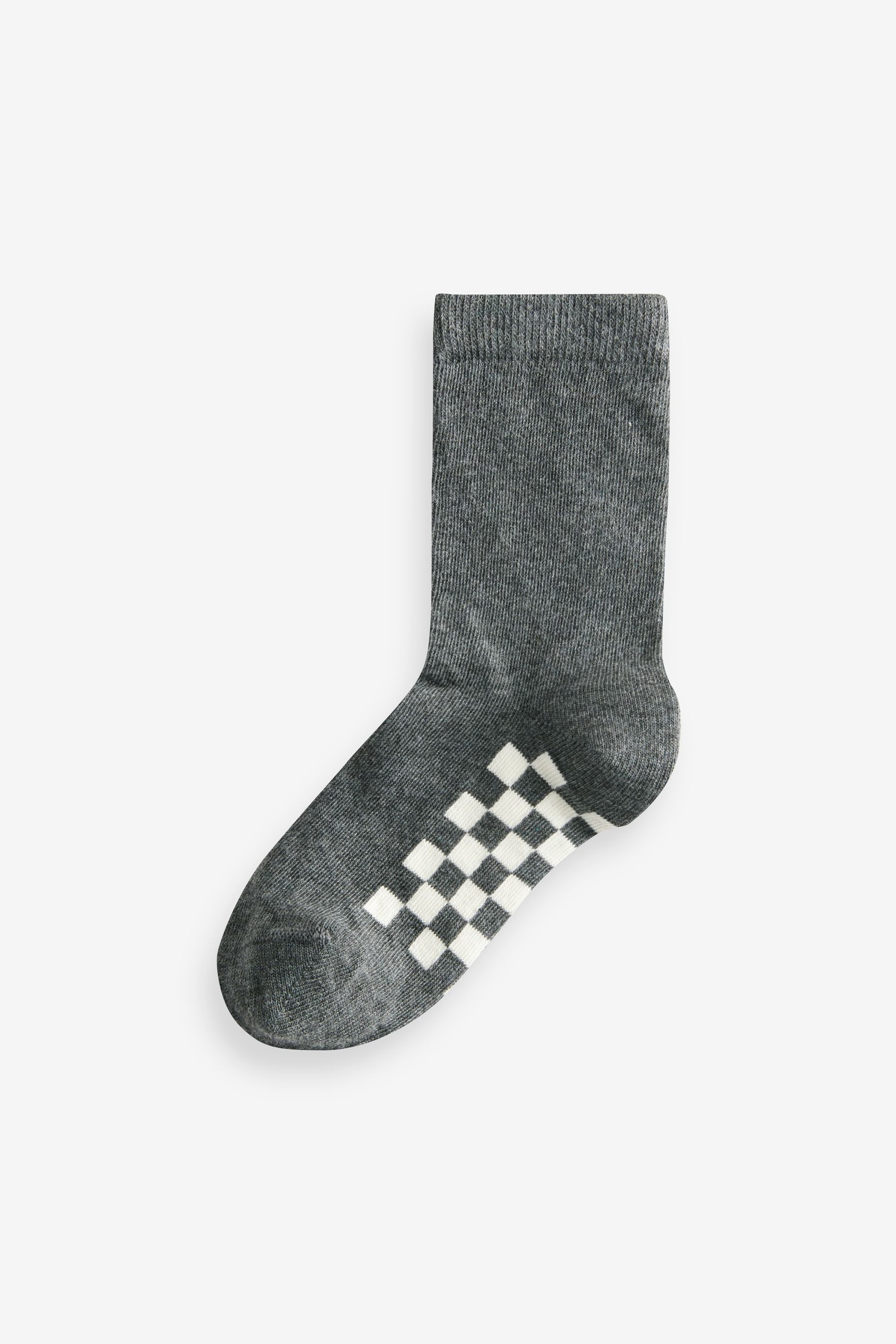 Grey Checkerboard Cotton Rich Socks 7 Pack