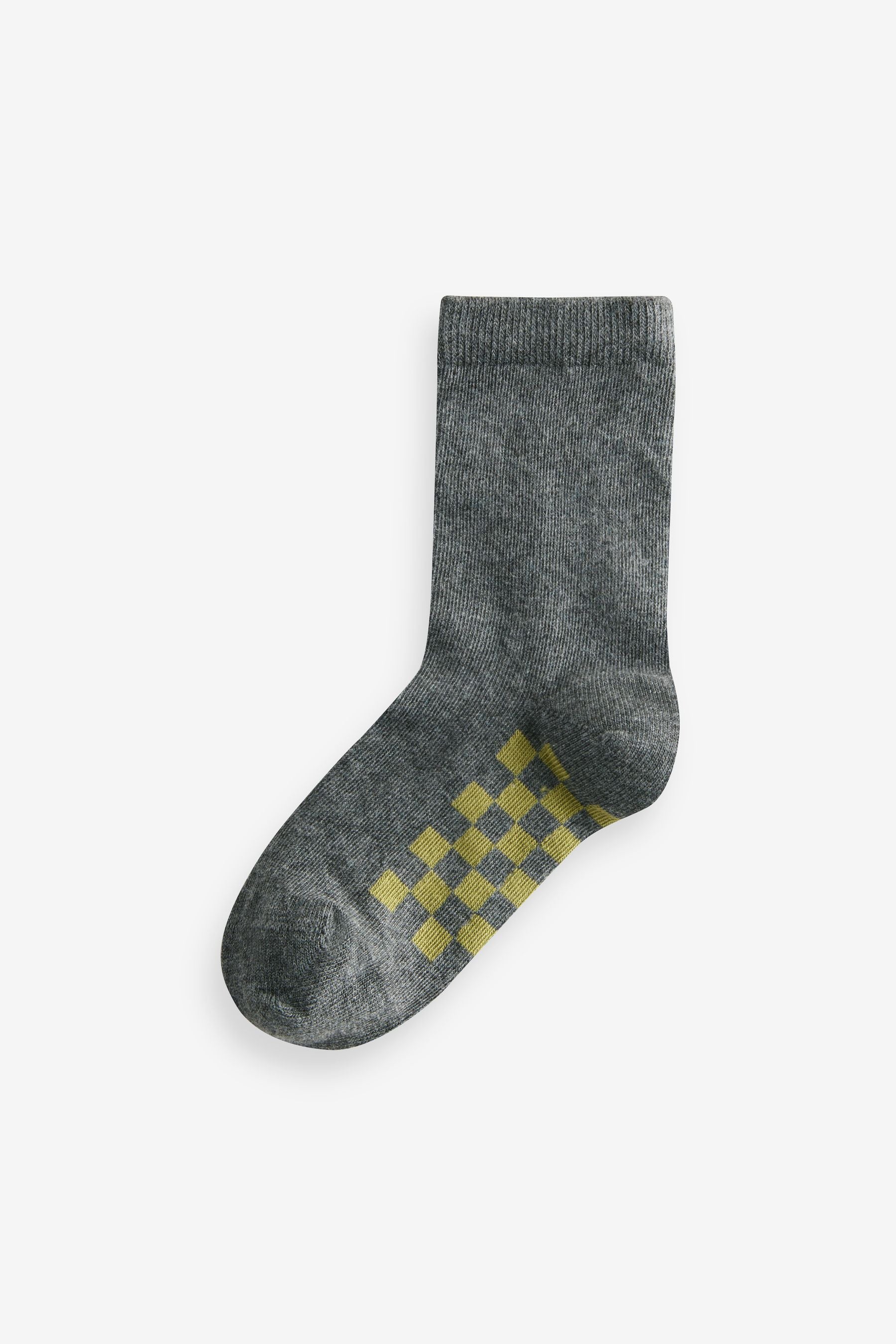 Grey Checkerboard Cotton Rich Socks 7 Pack