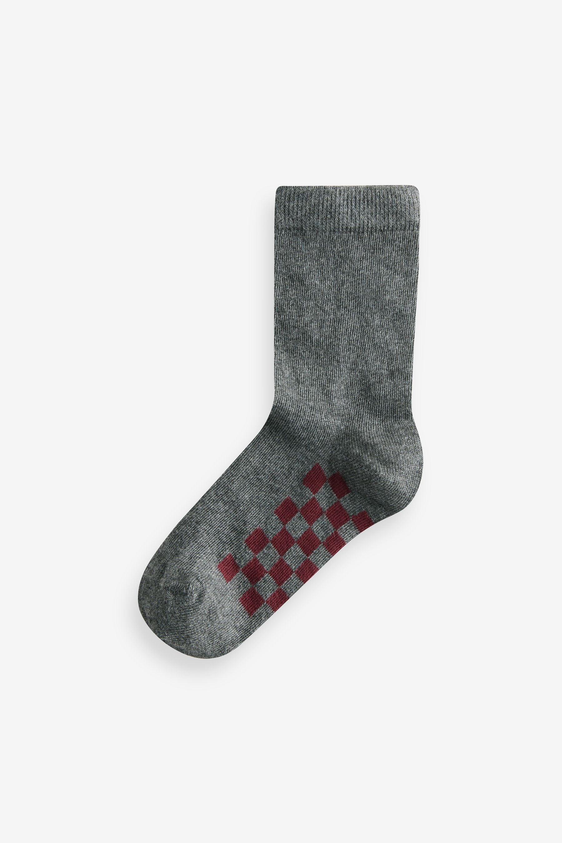 Grey Checkerboard Cotton Rich Socks 7 Pack