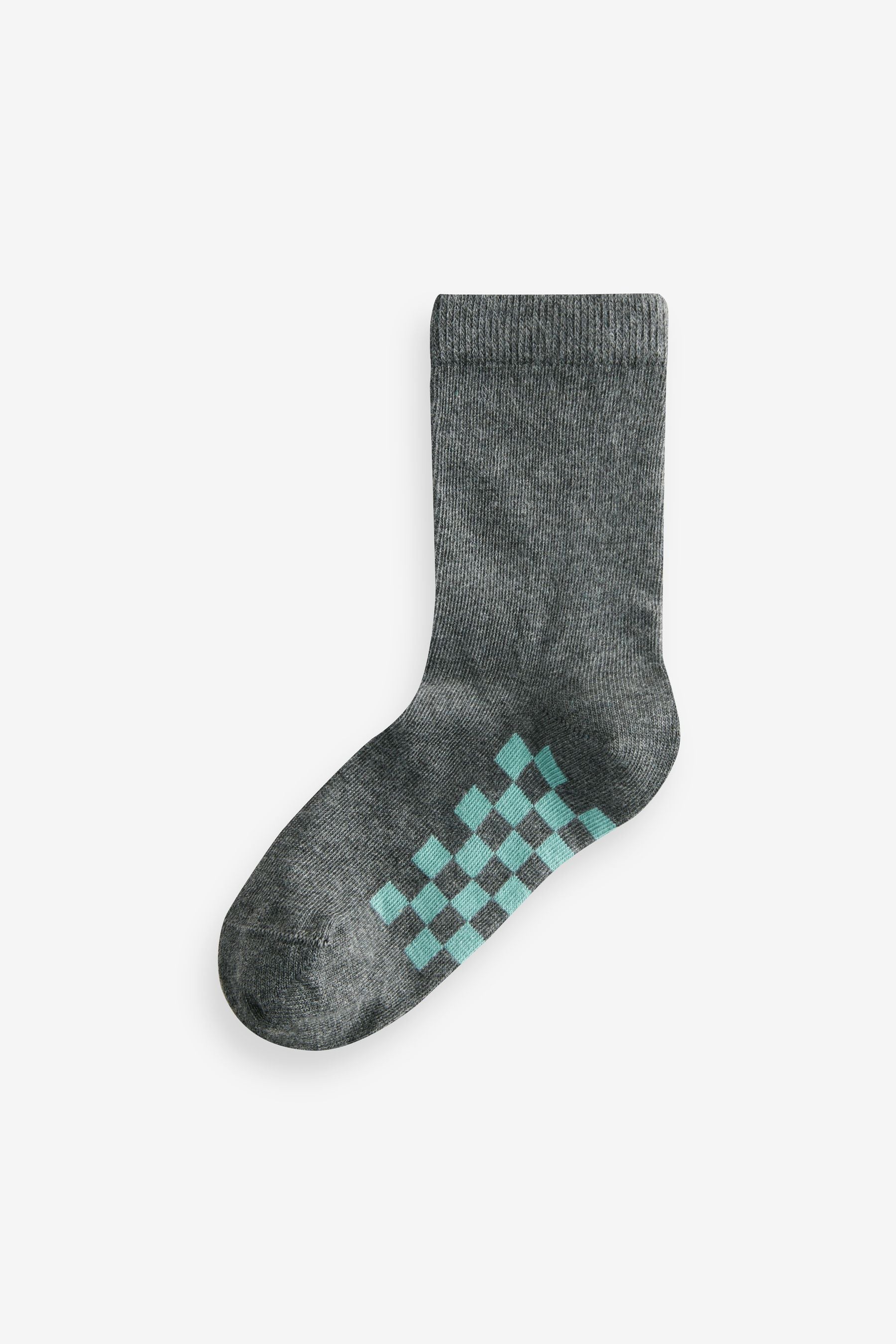 Grey Checkerboard Cotton Rich Socks 7 Pack