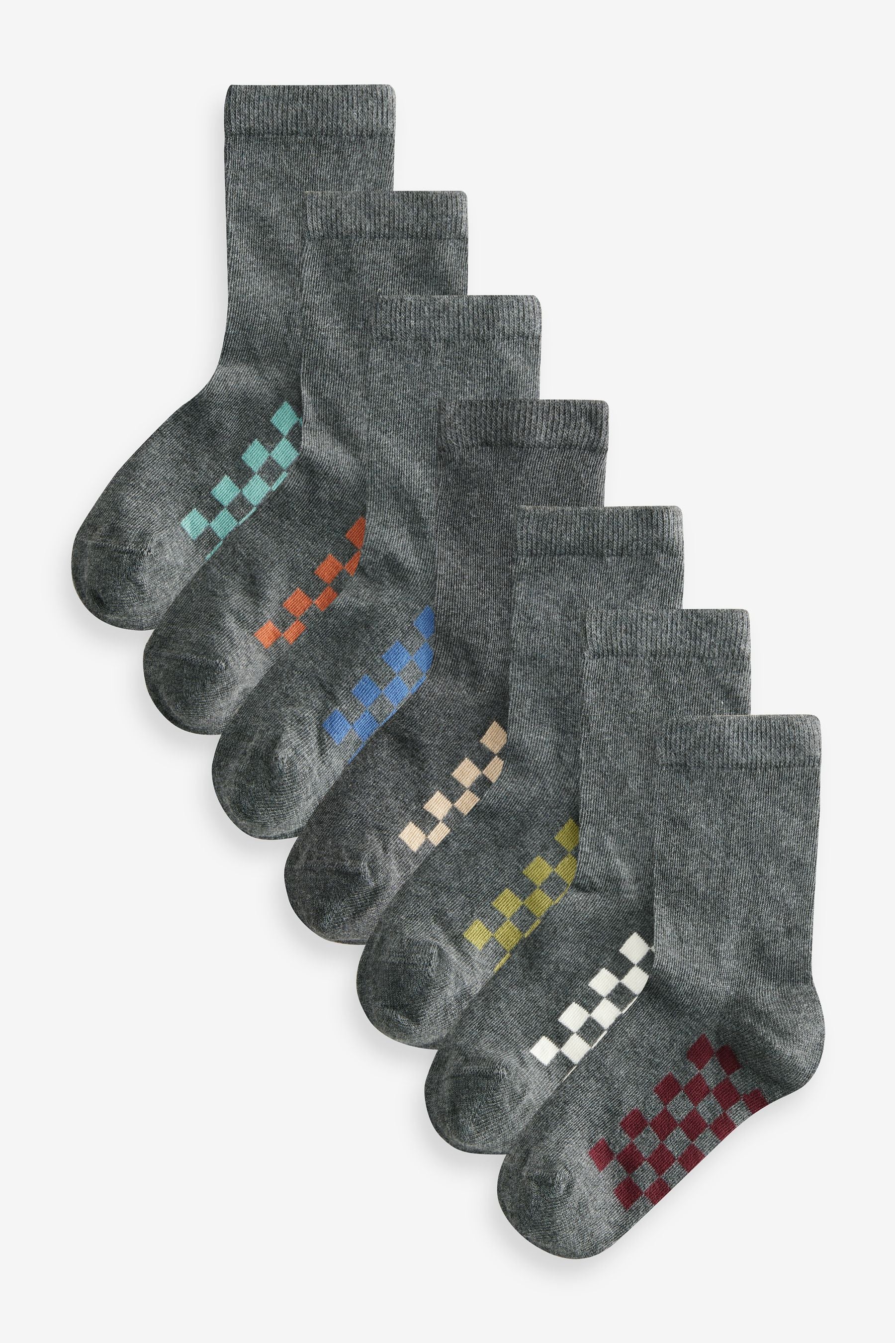 Grey Checkerboard Cotton Rich Socks 7 Pack