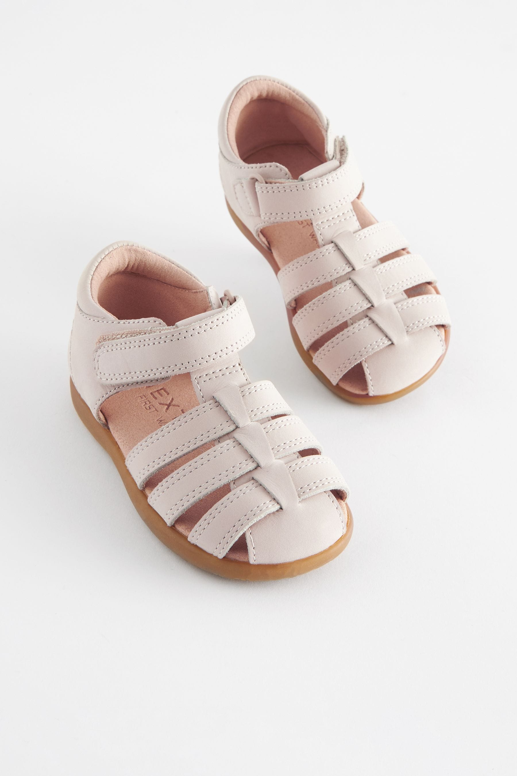 Stone Wide Fit (G) Baby Touch Fastening Leather First Walker Sandals