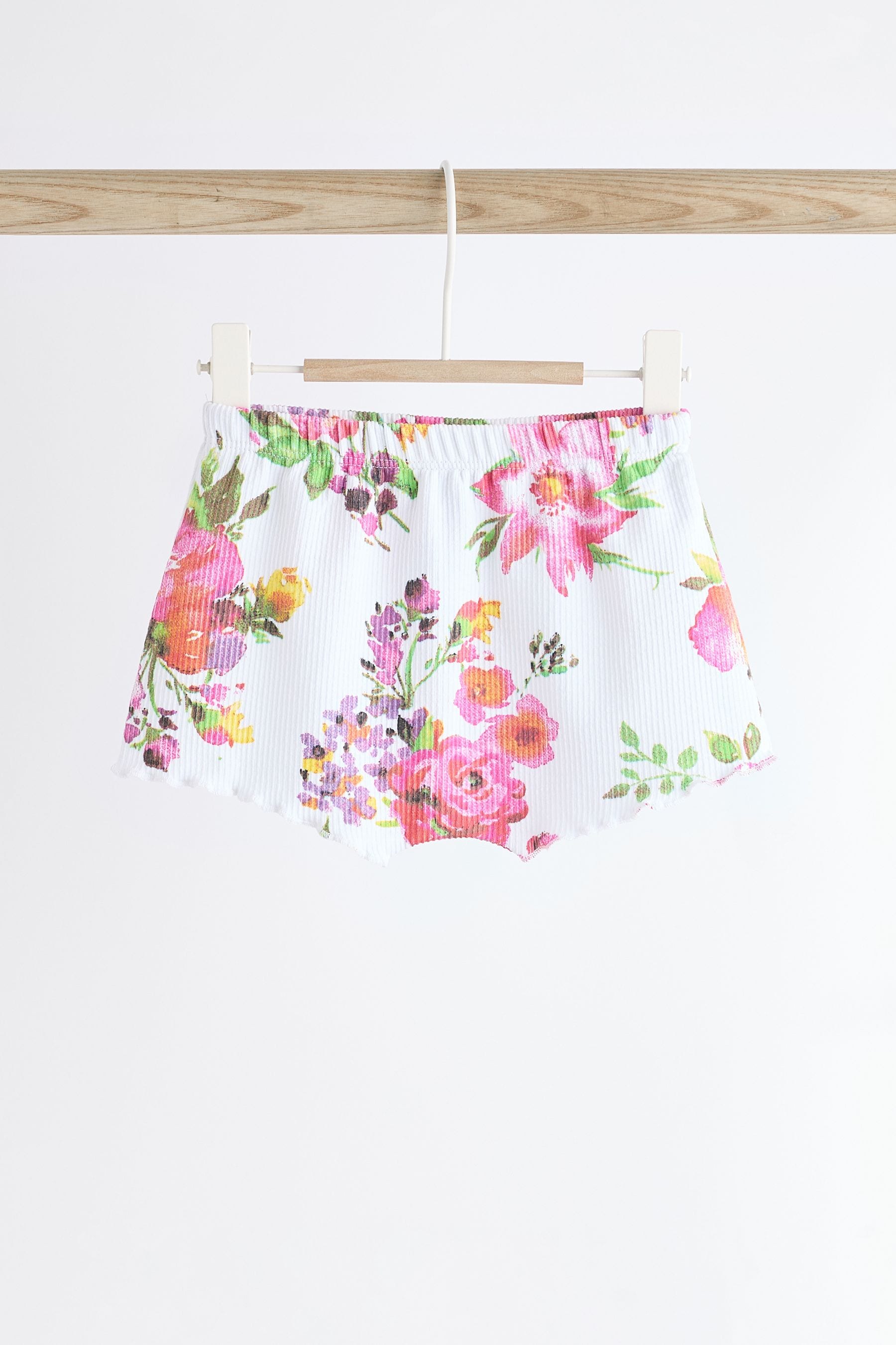 White Floral Baby Peplum Rib Top and Shorts 2 Piece Set