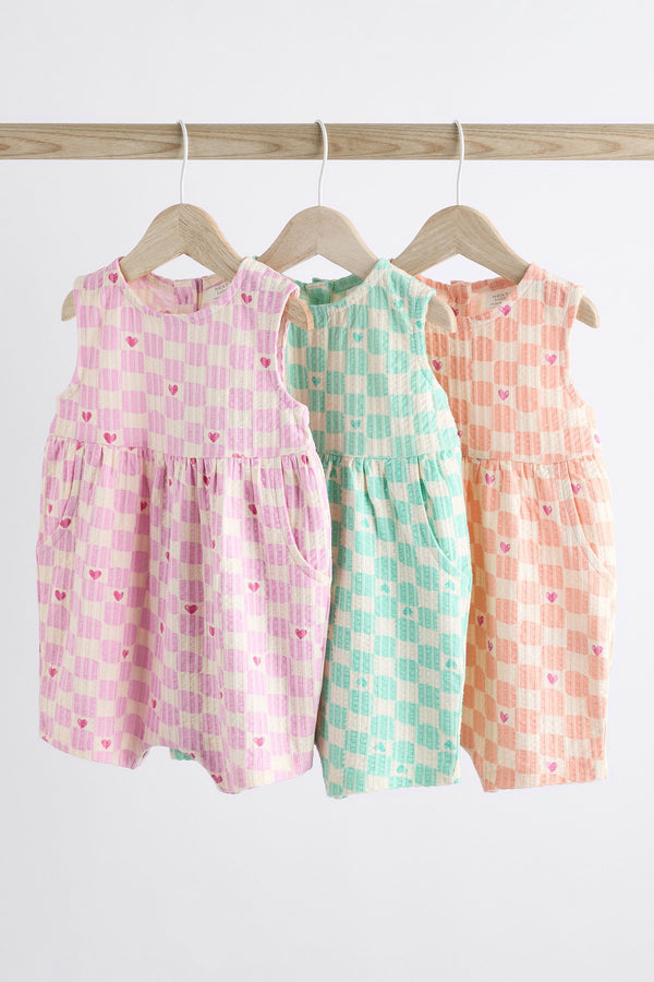 Multi Pastel Checkerboard Baby Vest Rompers 3 Pack