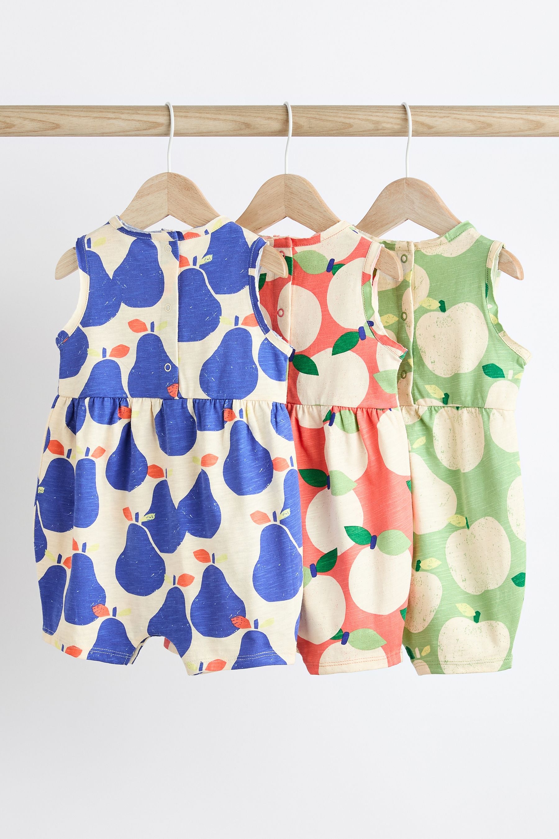 Bright Blue/Green/Orange Fruit Baby Vest Rompers 3 Pack