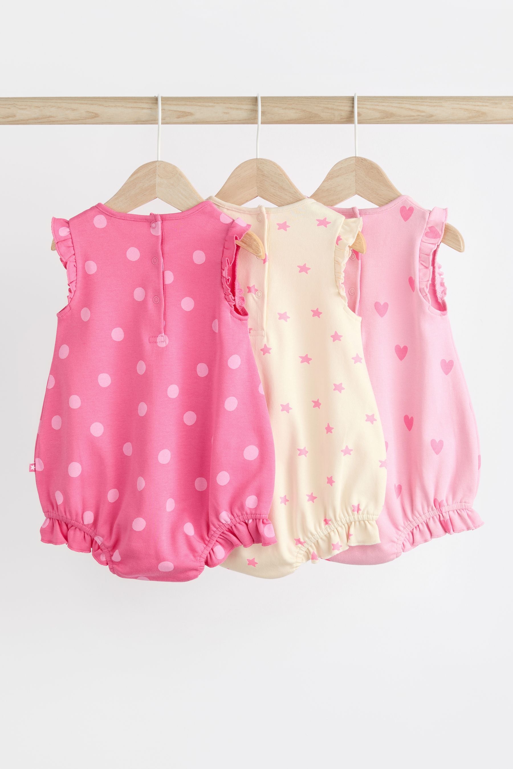 Pink/White Heart Baby Bloomer Rompers 3 Pack