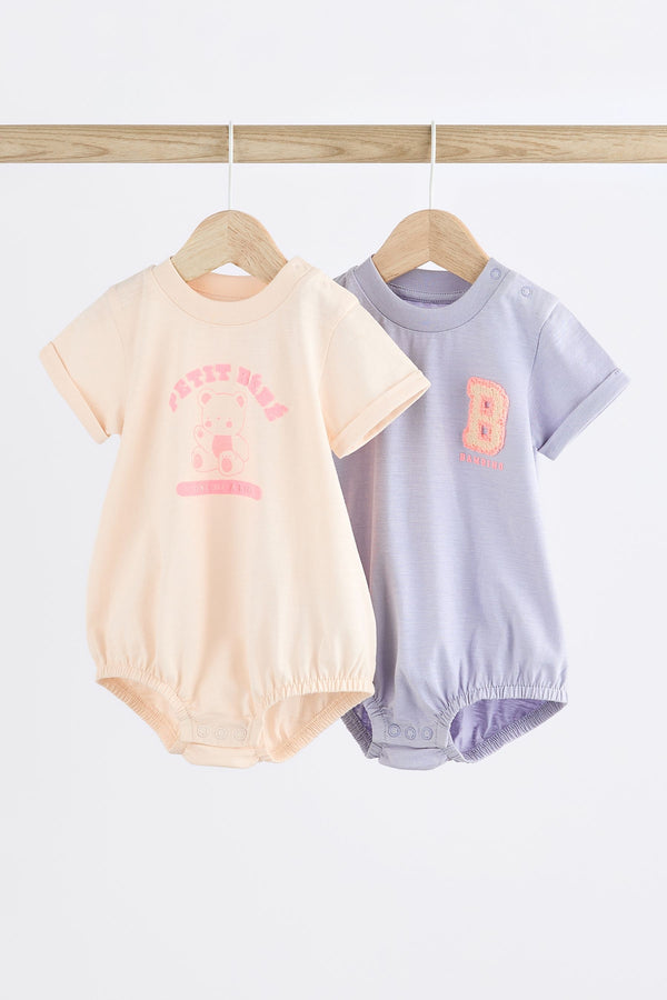 Lilac Purple/White Varsity Bunny Baby Rompers 2 Pack