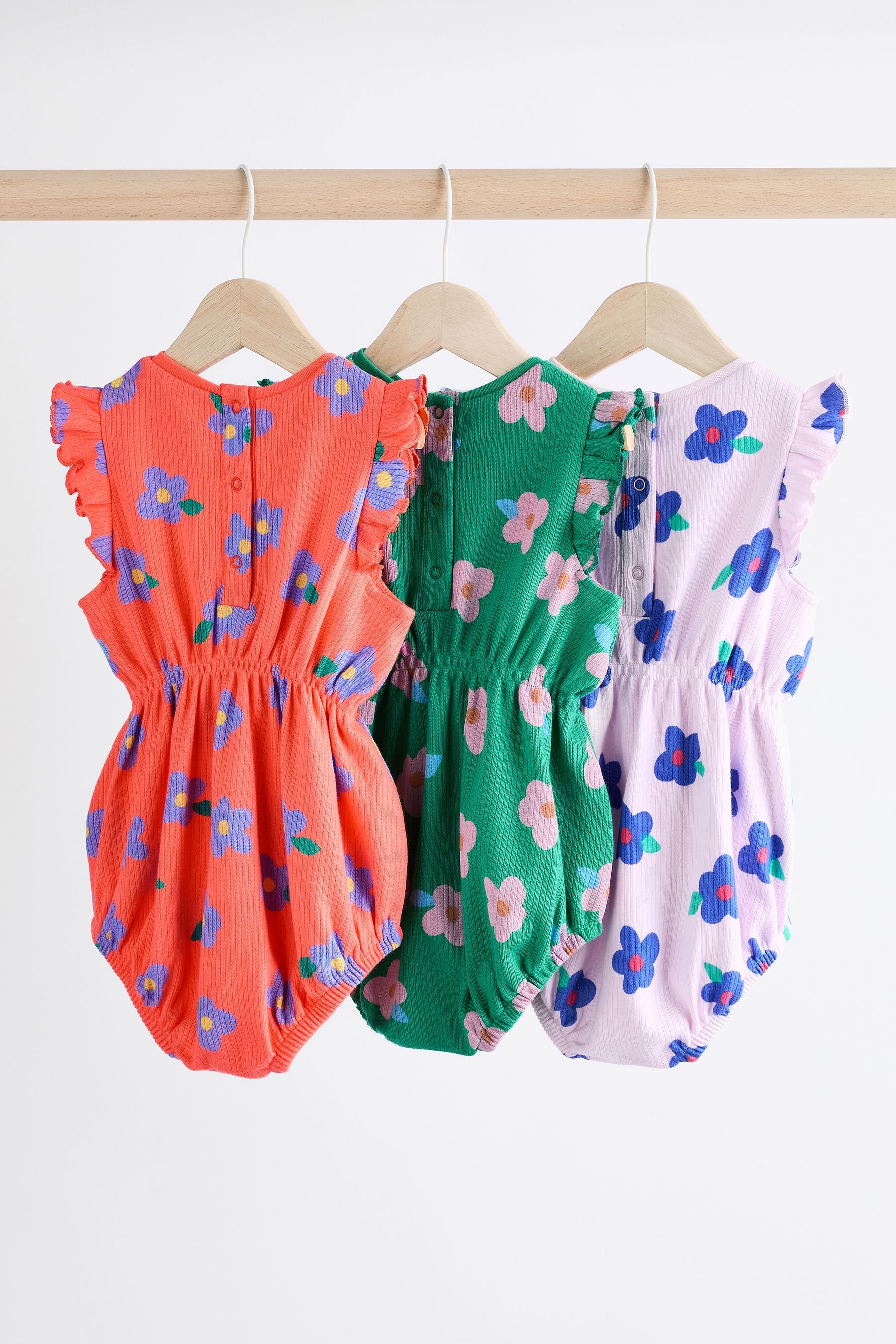 Multi Bright Floral 3 Pack Baby Bloomer Romper