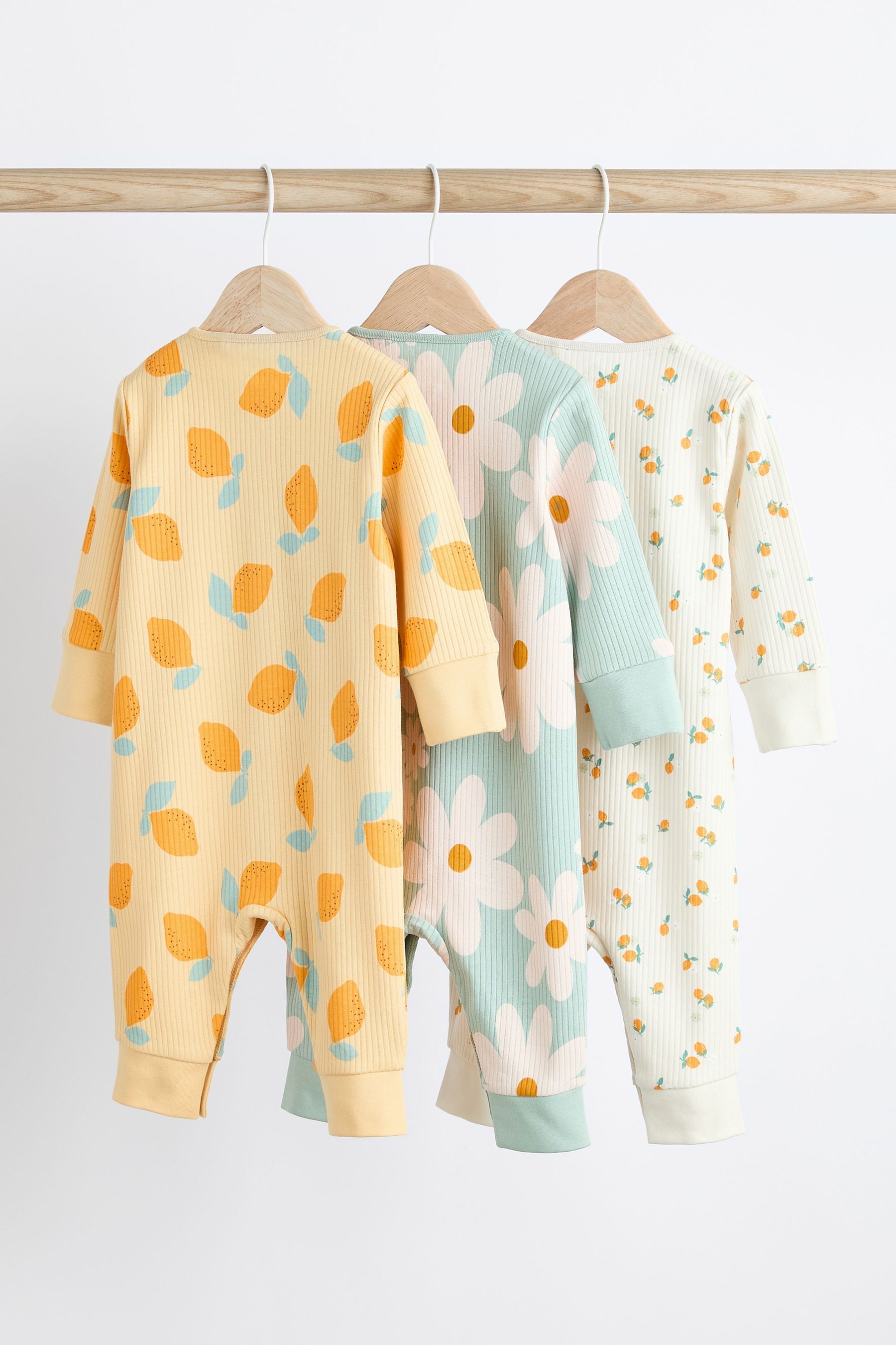 Yellow Baby Printed Footless Sleepsuits 3 Pack (0mths-3yrs)