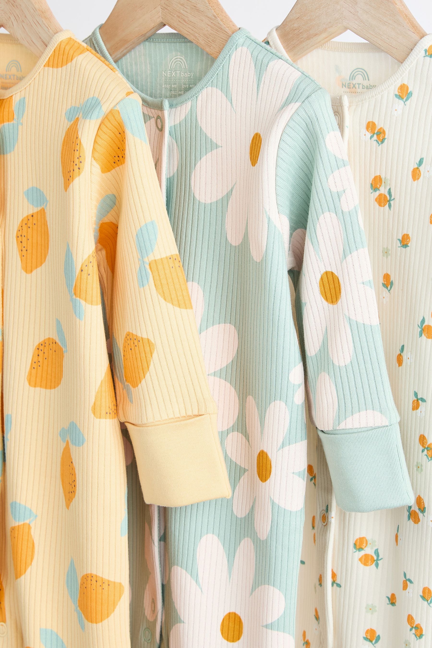 Yellow Baby Printed Footless Sleepsuits 3 Pack (0mths-3yrs)