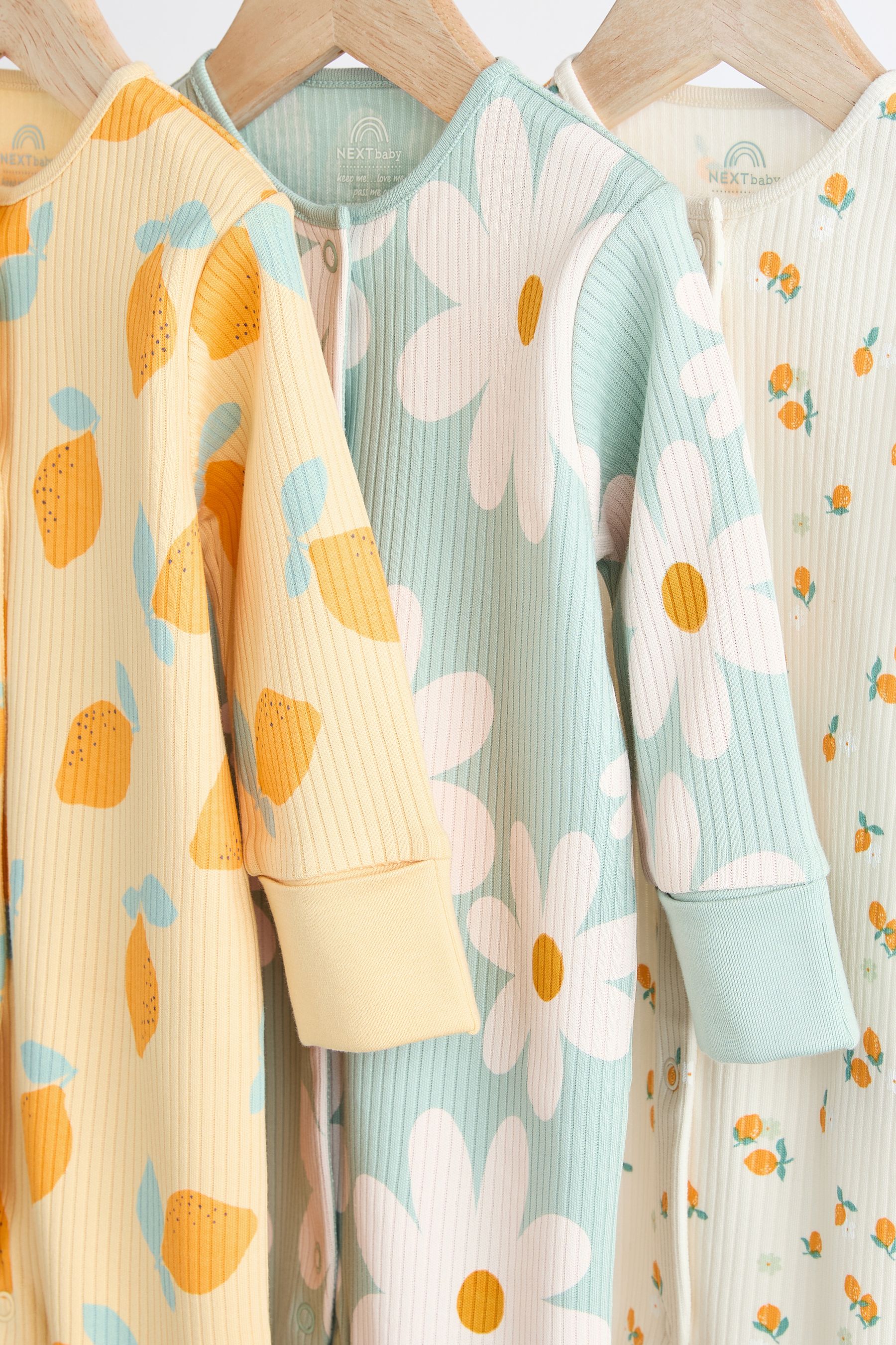 Yellow Baby Printed Footless 100% Cotton Sleepsuits 3 Pack (0mths-3yrs)