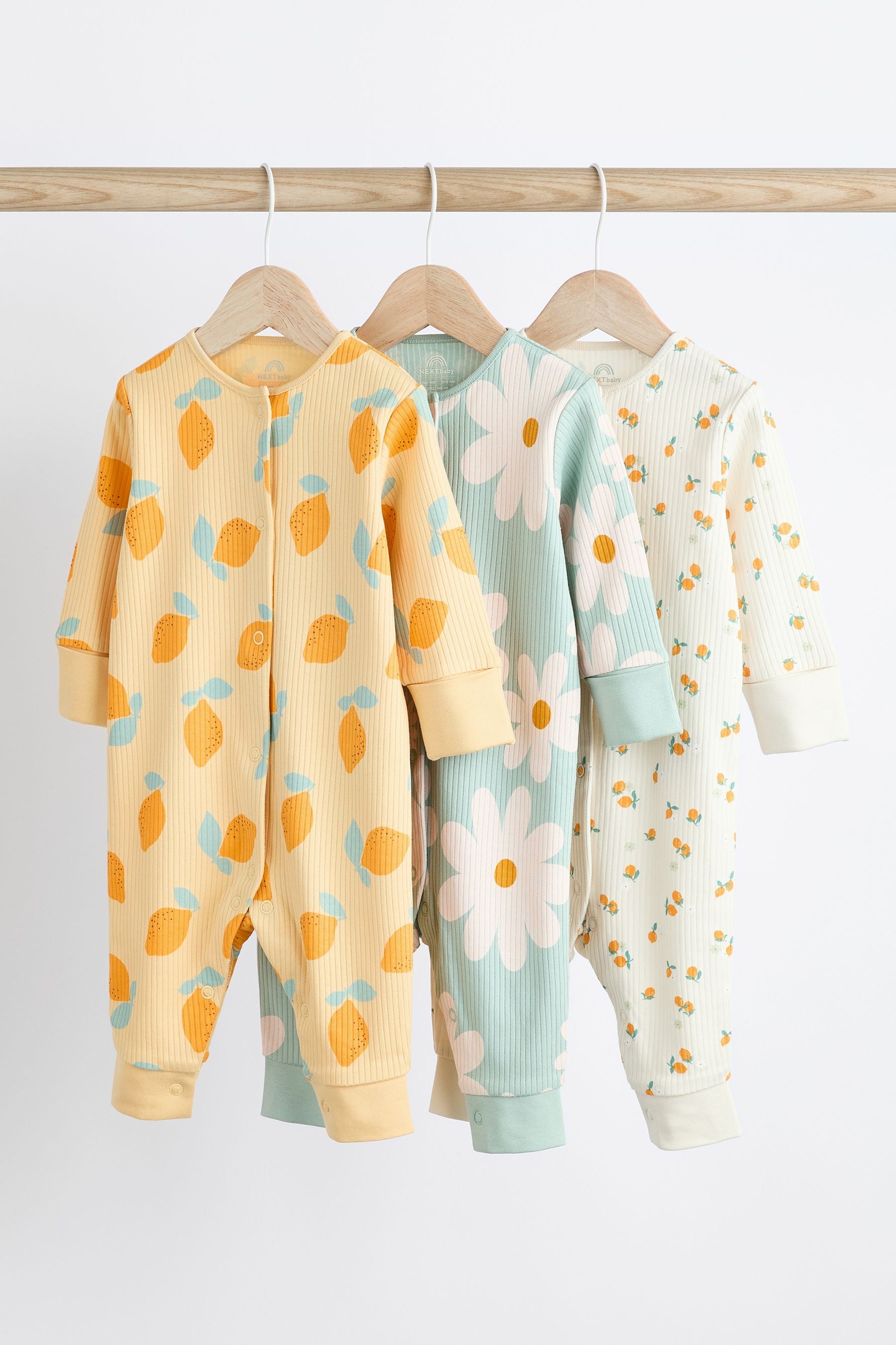 Yellow Baby Printed Footless 100% Cotton Sleepsuits 3 Pack (0mths-3yrs)