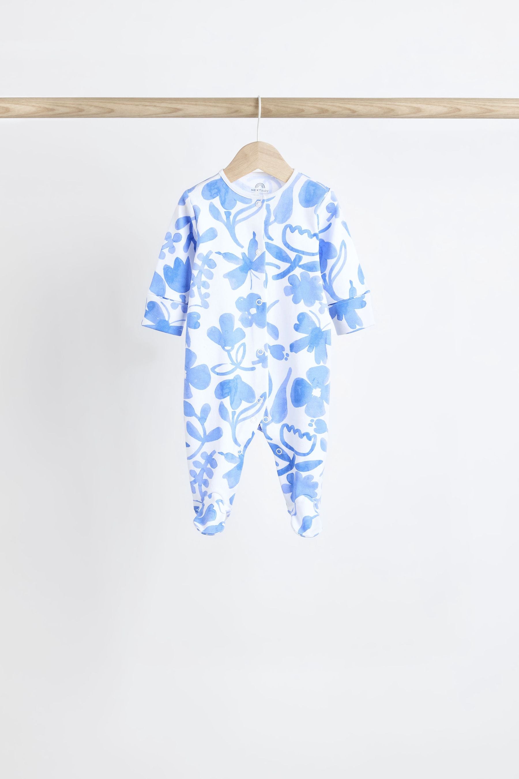 Blue Baby Footed 100% Cotton Sleepsuits 5 Pack (0-2yrs)