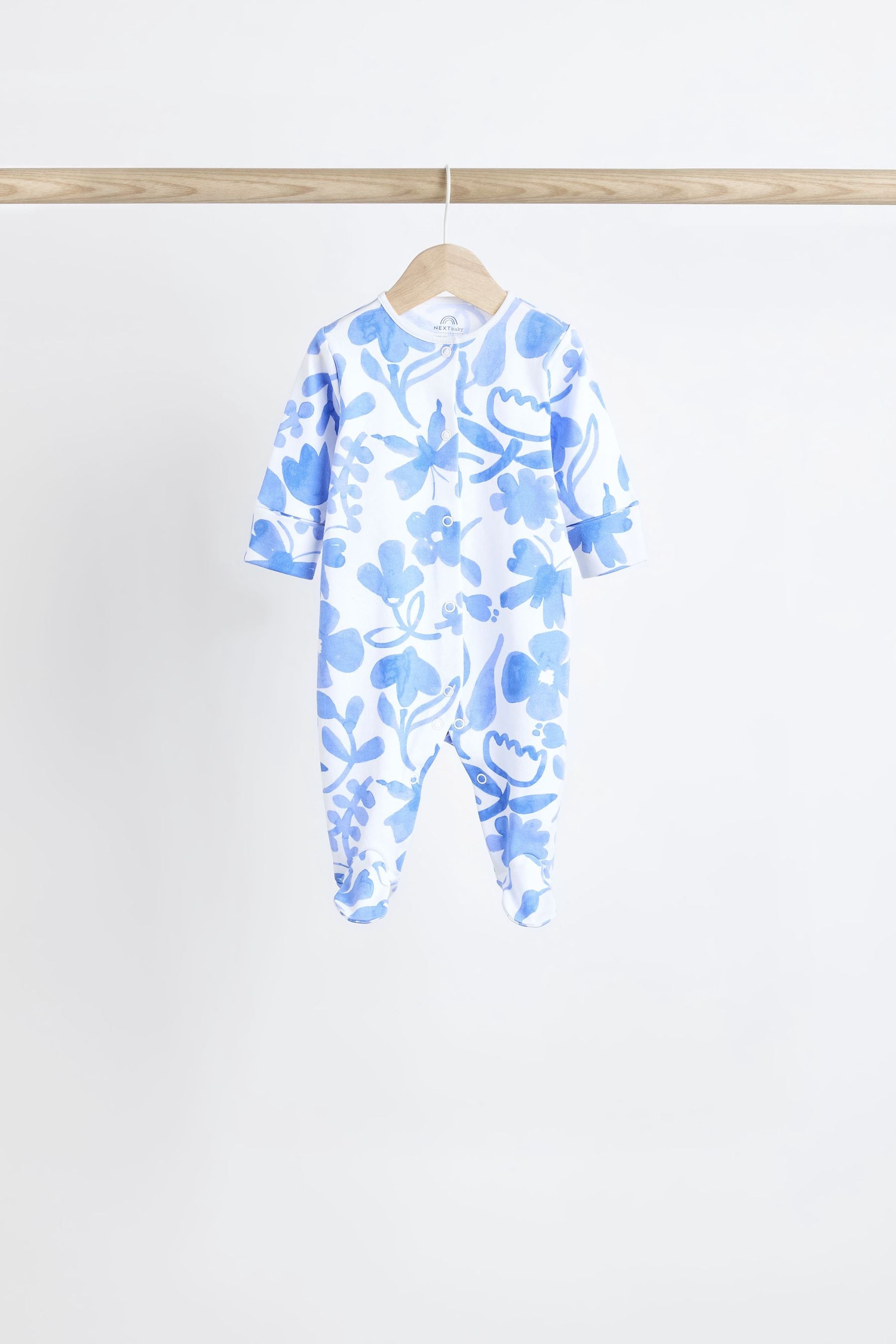 Blue Baby Footed Cotton Sleepsuits 5 Pack (0-2yrs)