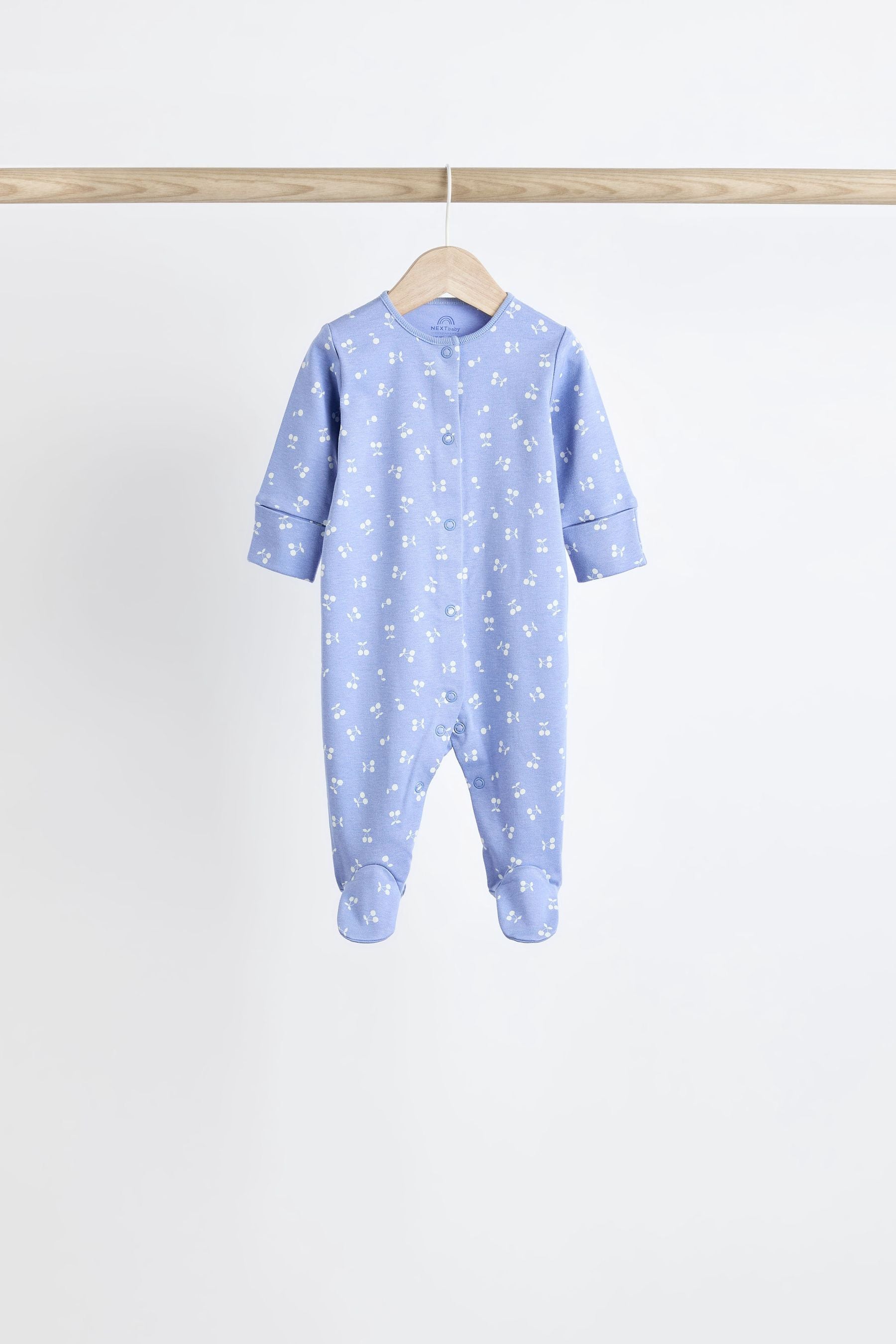 Blue Baby Footed 100% Cotton Sleepsuits 5 Pack (0-2yrs)