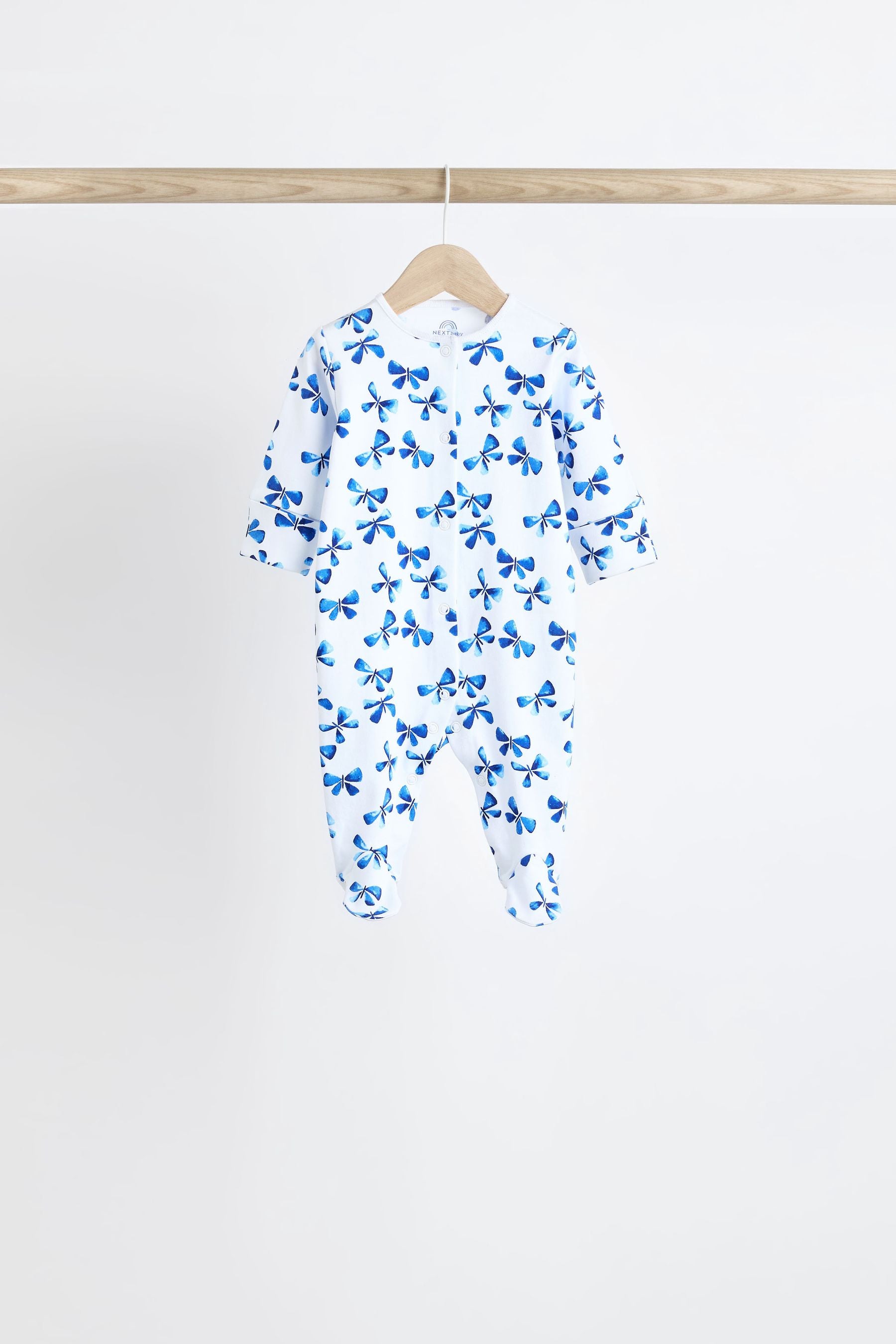 Blue Baby Footed 100% Cotton Sleepsuits 5 Pack (0-2yrs)