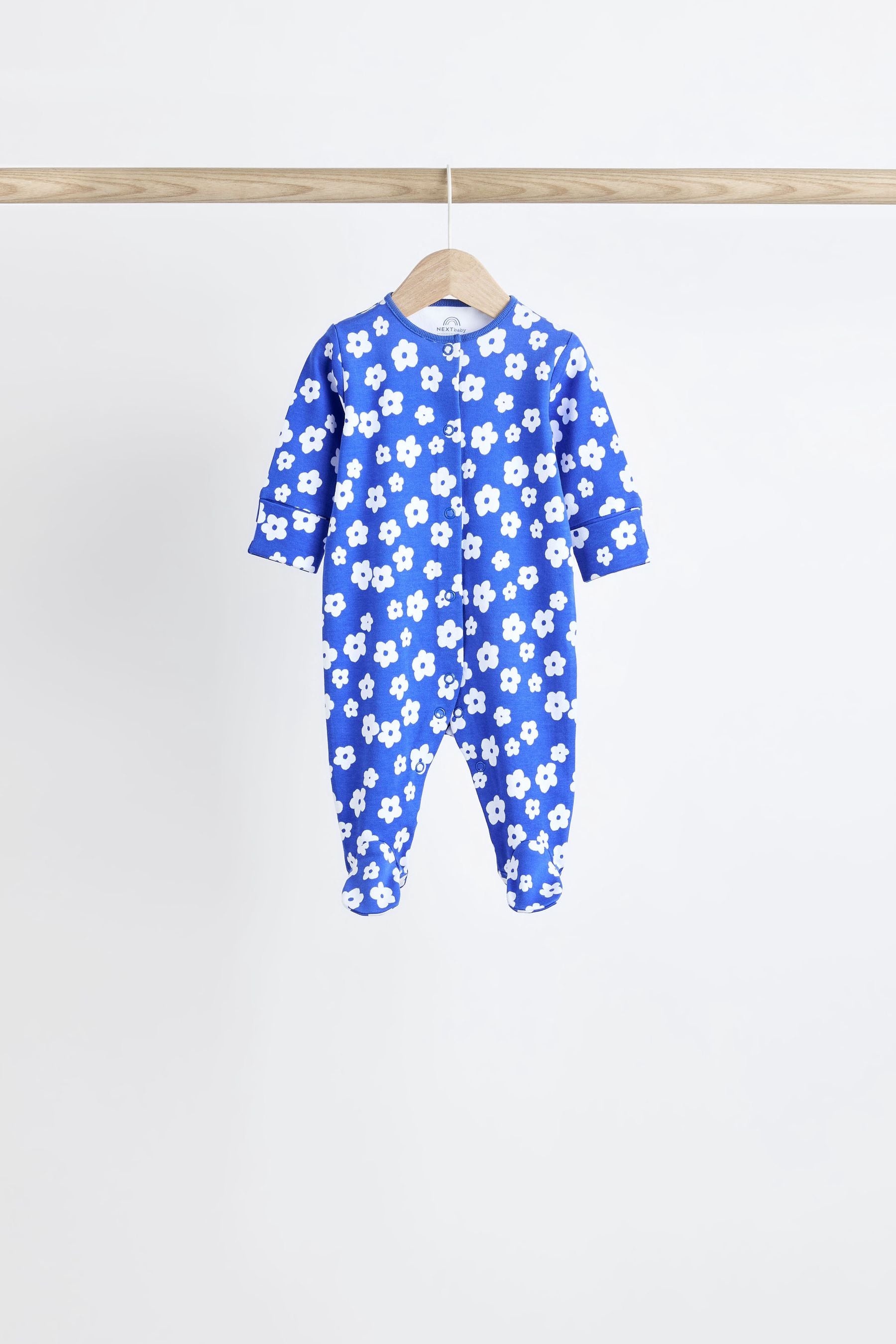 Blue Baby Footed 100% Cotton Sleepsuits 5 Pack (0-2yrs)