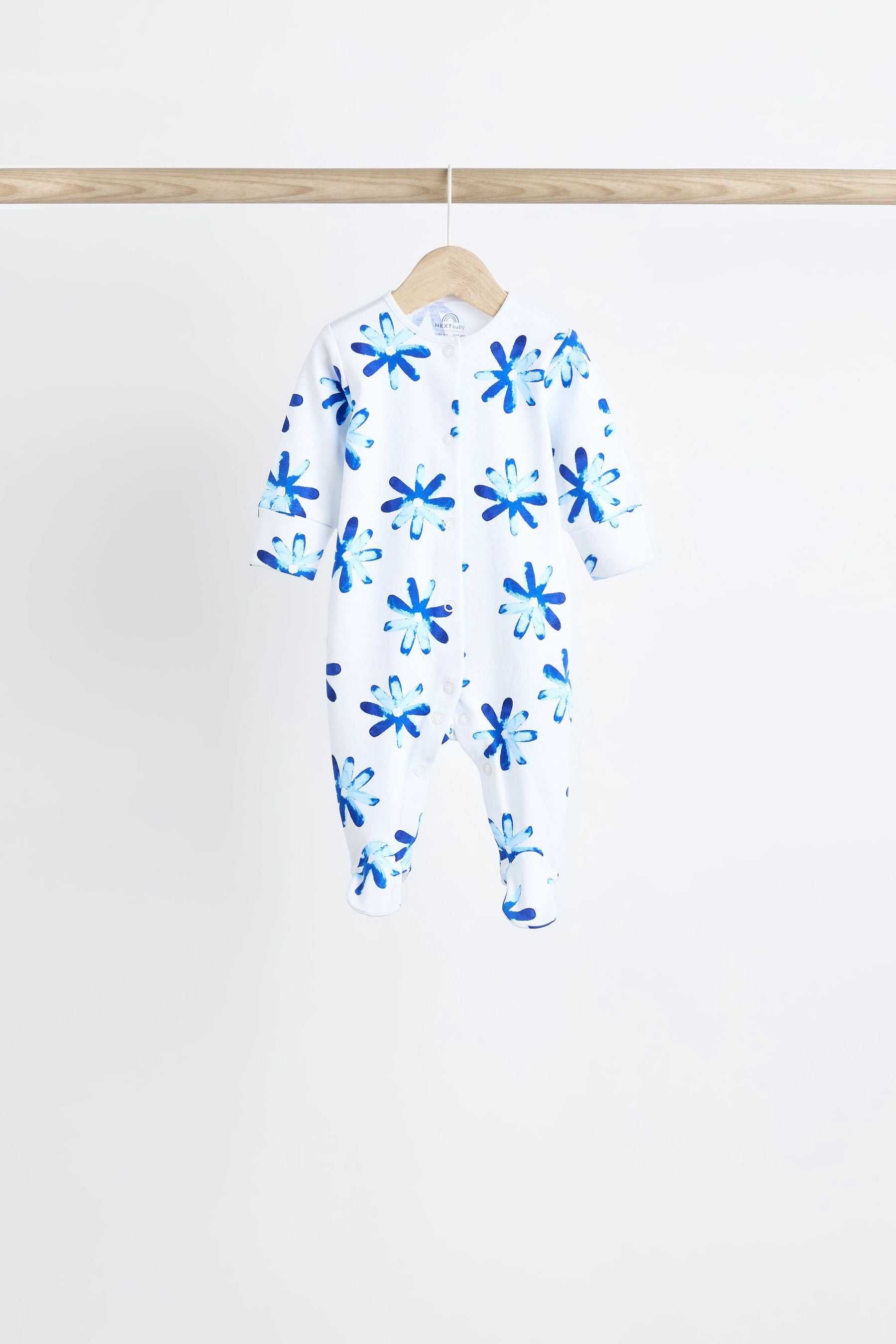 Blue Baby Footed Cotton Sleepsuits 5 Pack (0-2yrs)