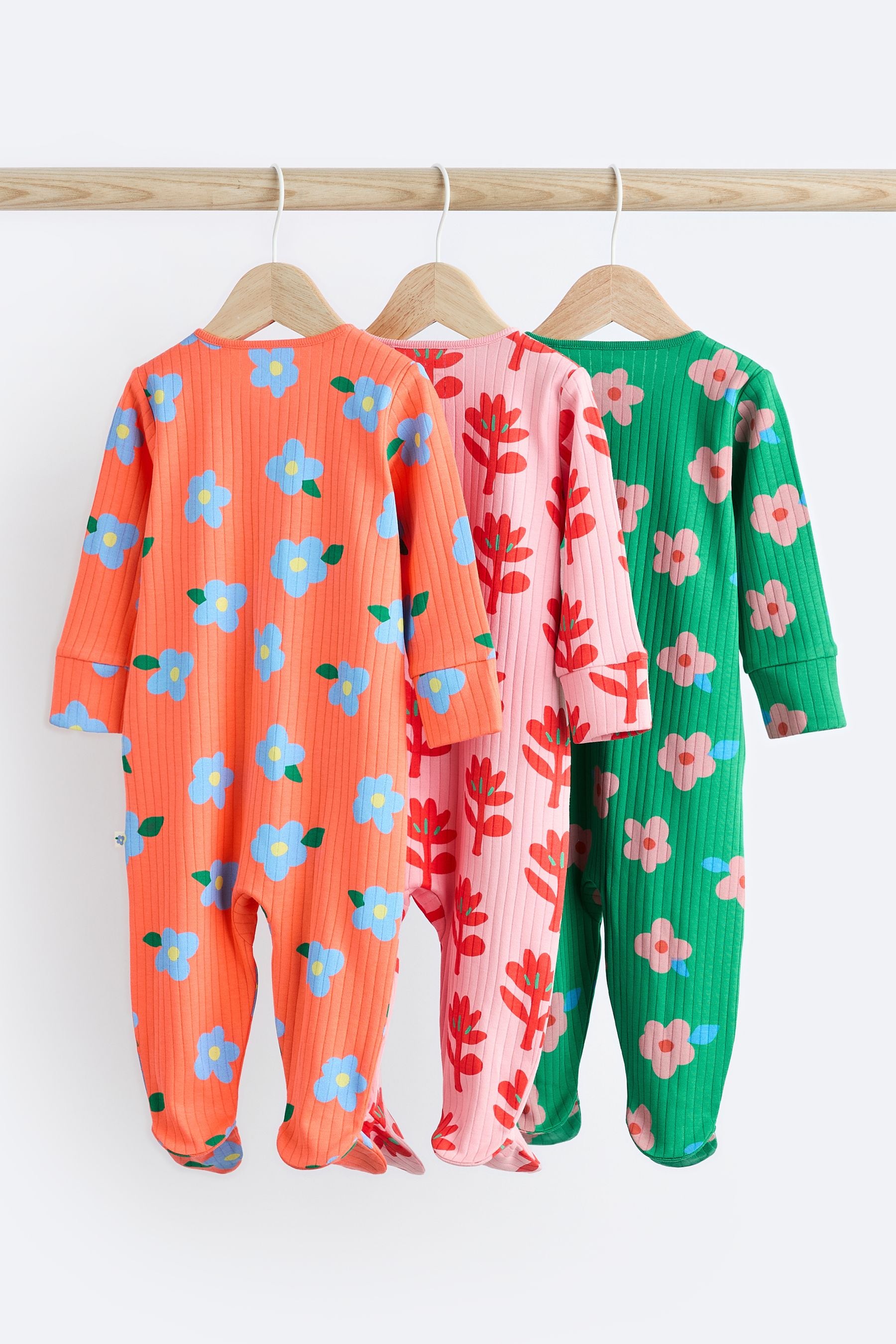 Orange Baby 2 Way Zip Sleepsuits 3 Pack (0mths-2yrs)