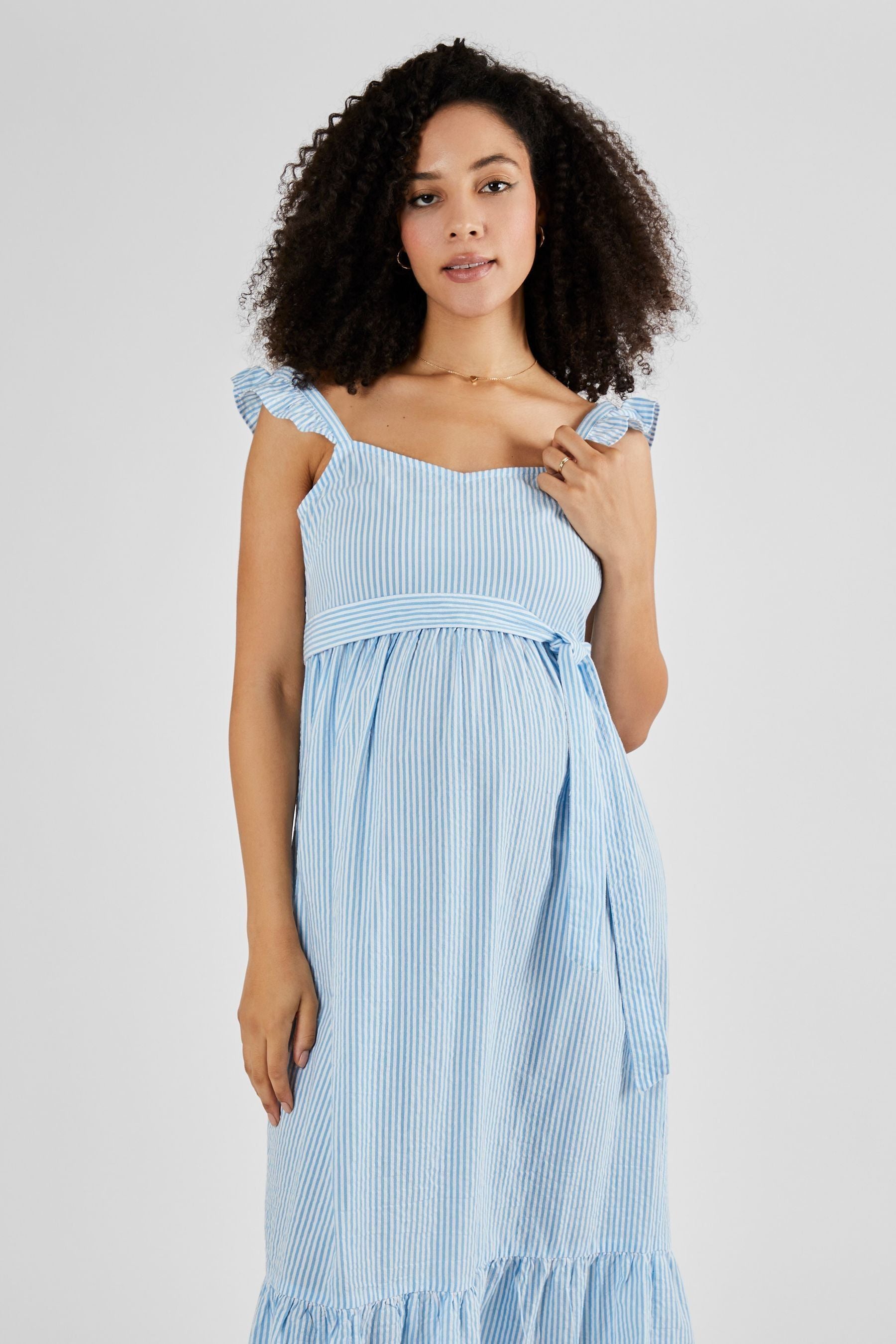 Blue JoJo Maman Bébé Striped Maternity Midi Summer Dress