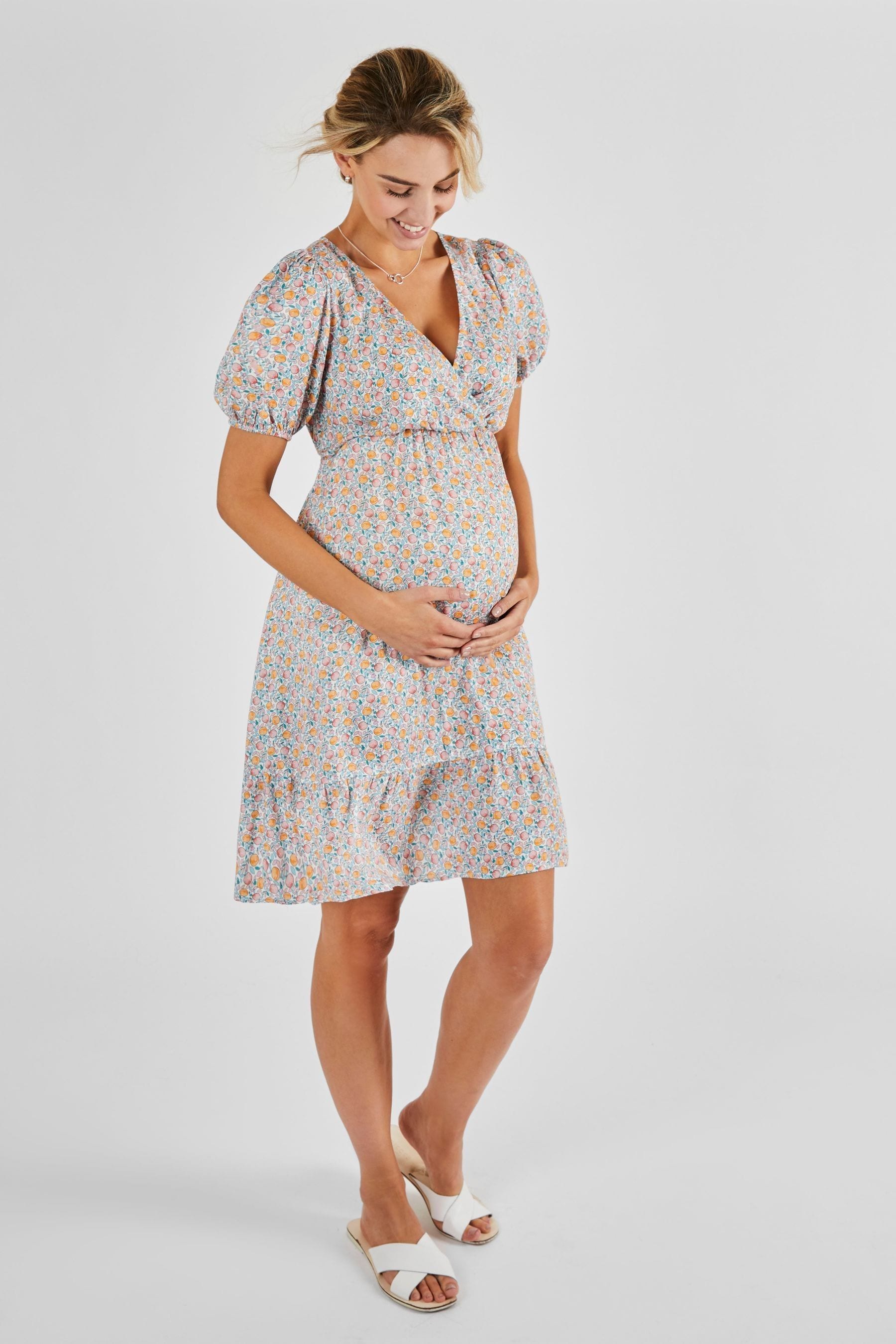 Cream JoJo Maman Bébé Fruit Print Maternity Smock Dress