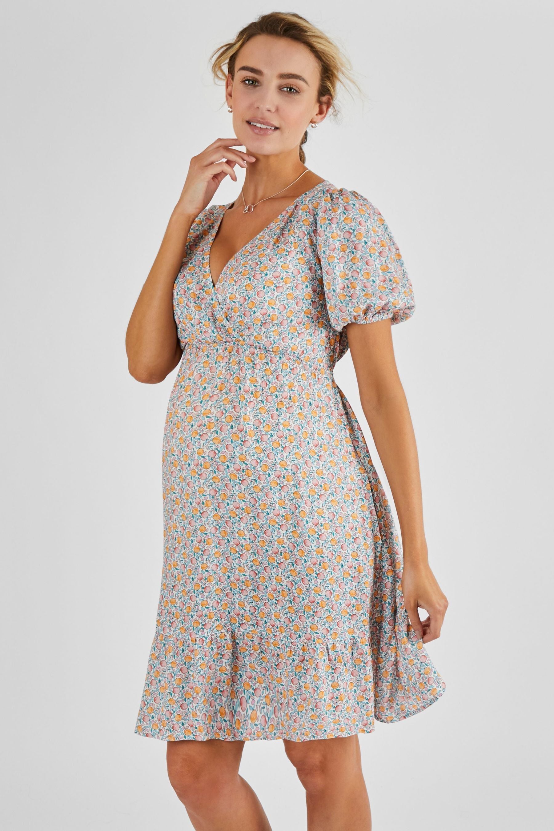 Cream JoJo Maman Bébé Fruit Print Maternity Smock Dress