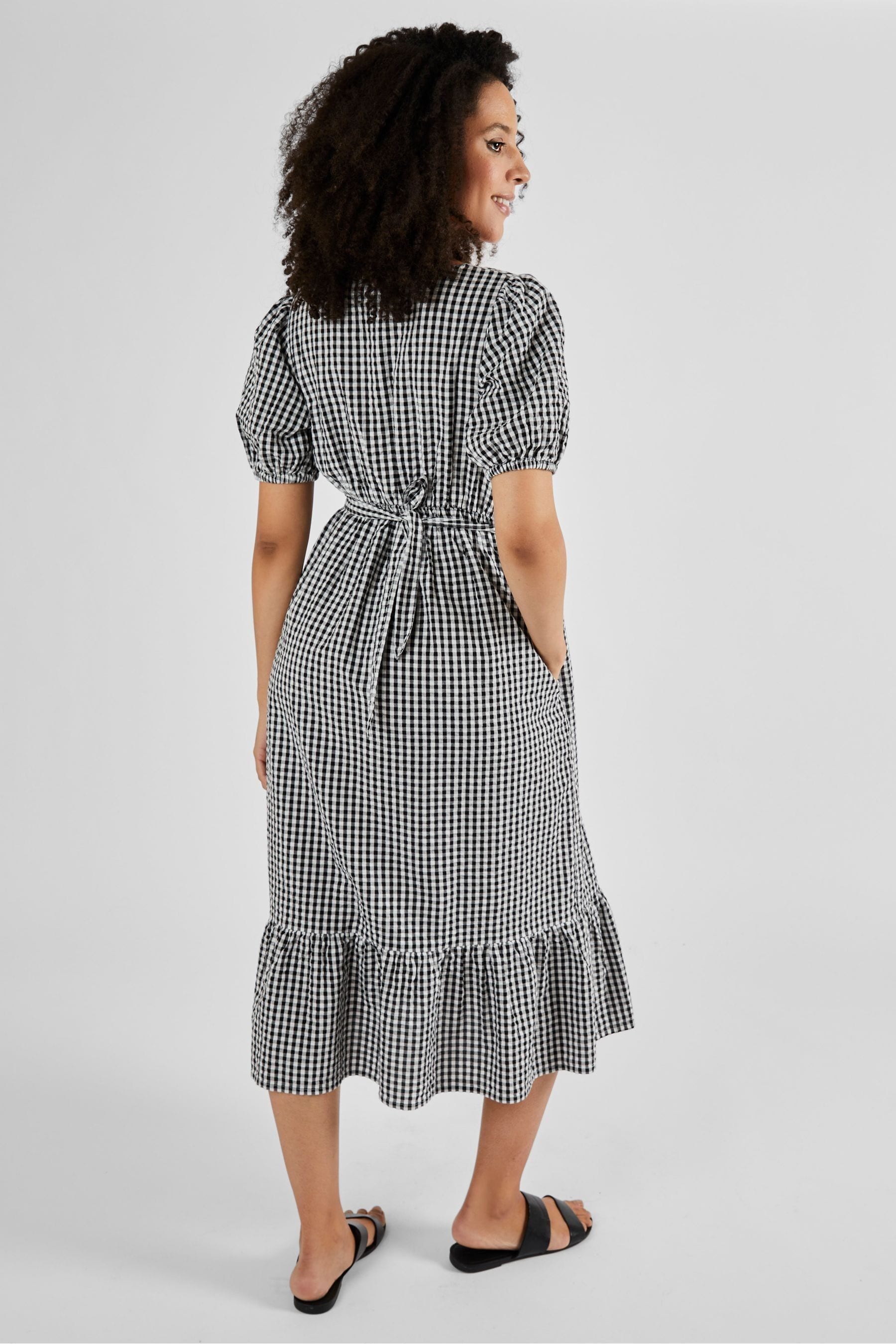 Black Gingham Print JoJo Maman Bébé Maternity Midi Dress