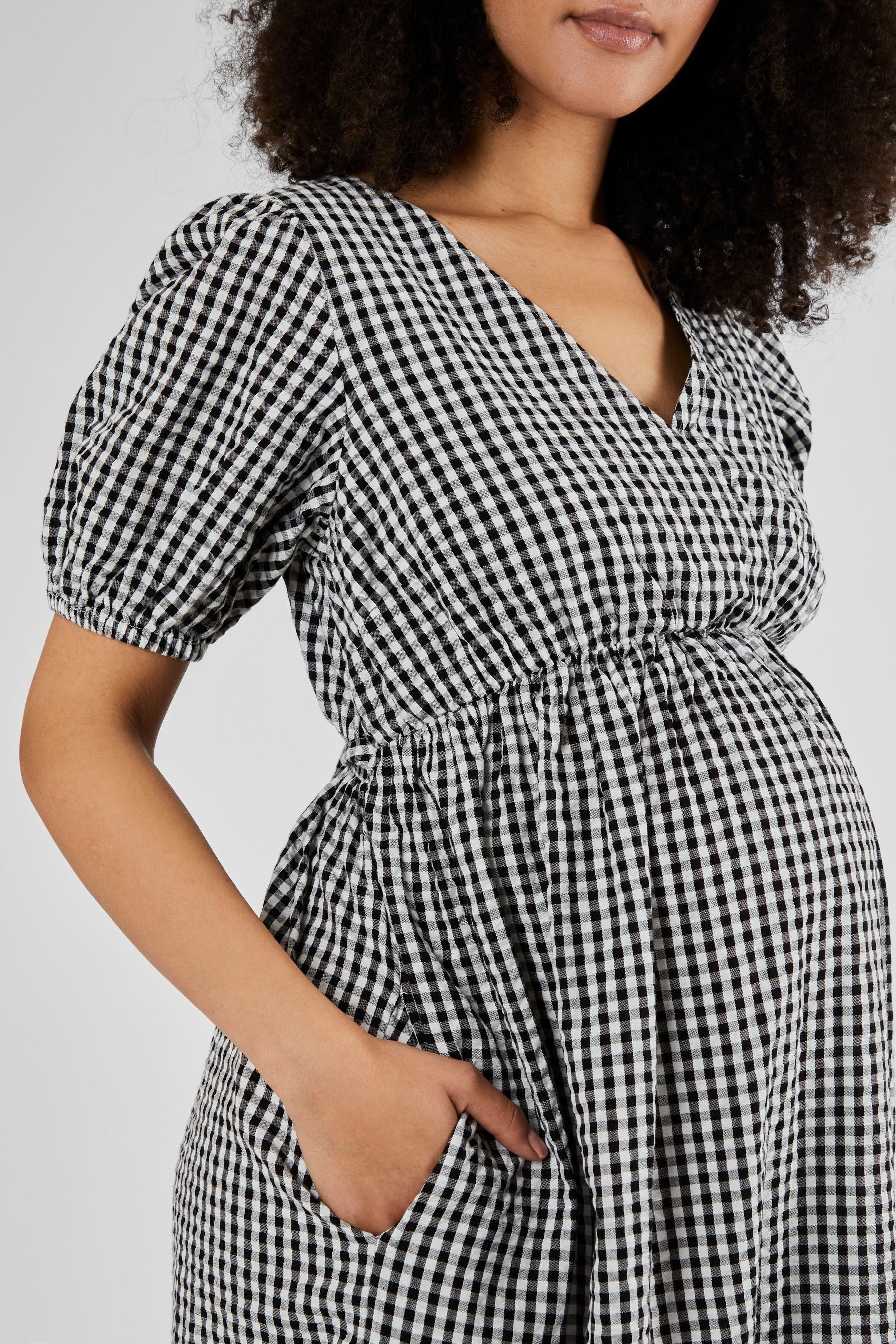 Black Gingham Print JoJo Maman Bébé Maternity Midi Dress