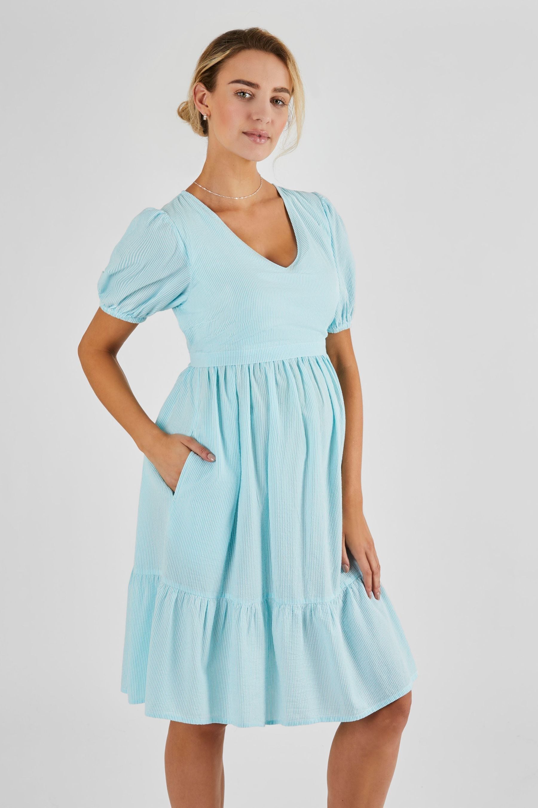 Turquoise JoJo Maman Bébé Stripe Maternity & Nursing Dress