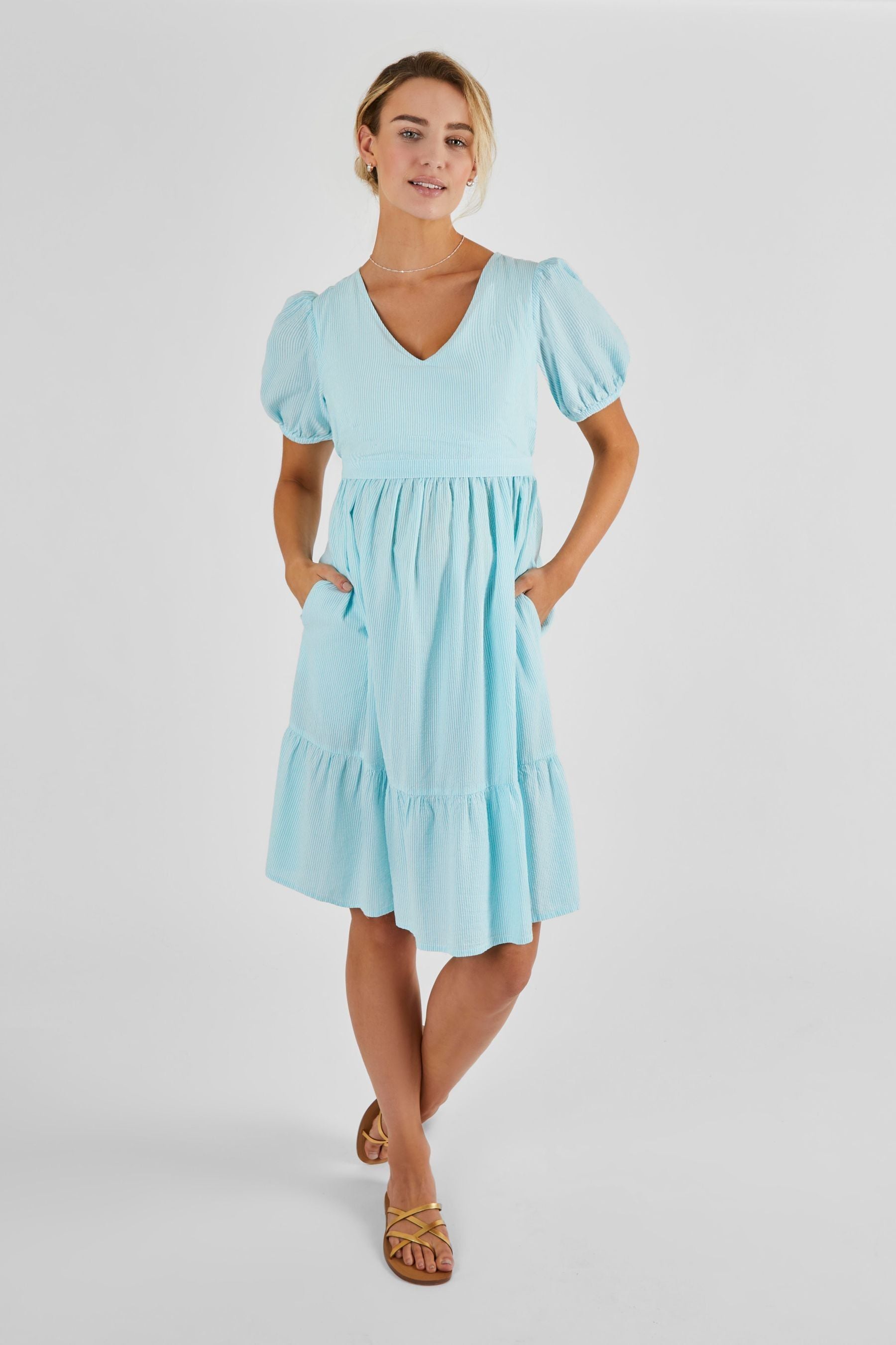 Turquoise JoJo Maman Bébé Stripe Maternity & Nursing Dress