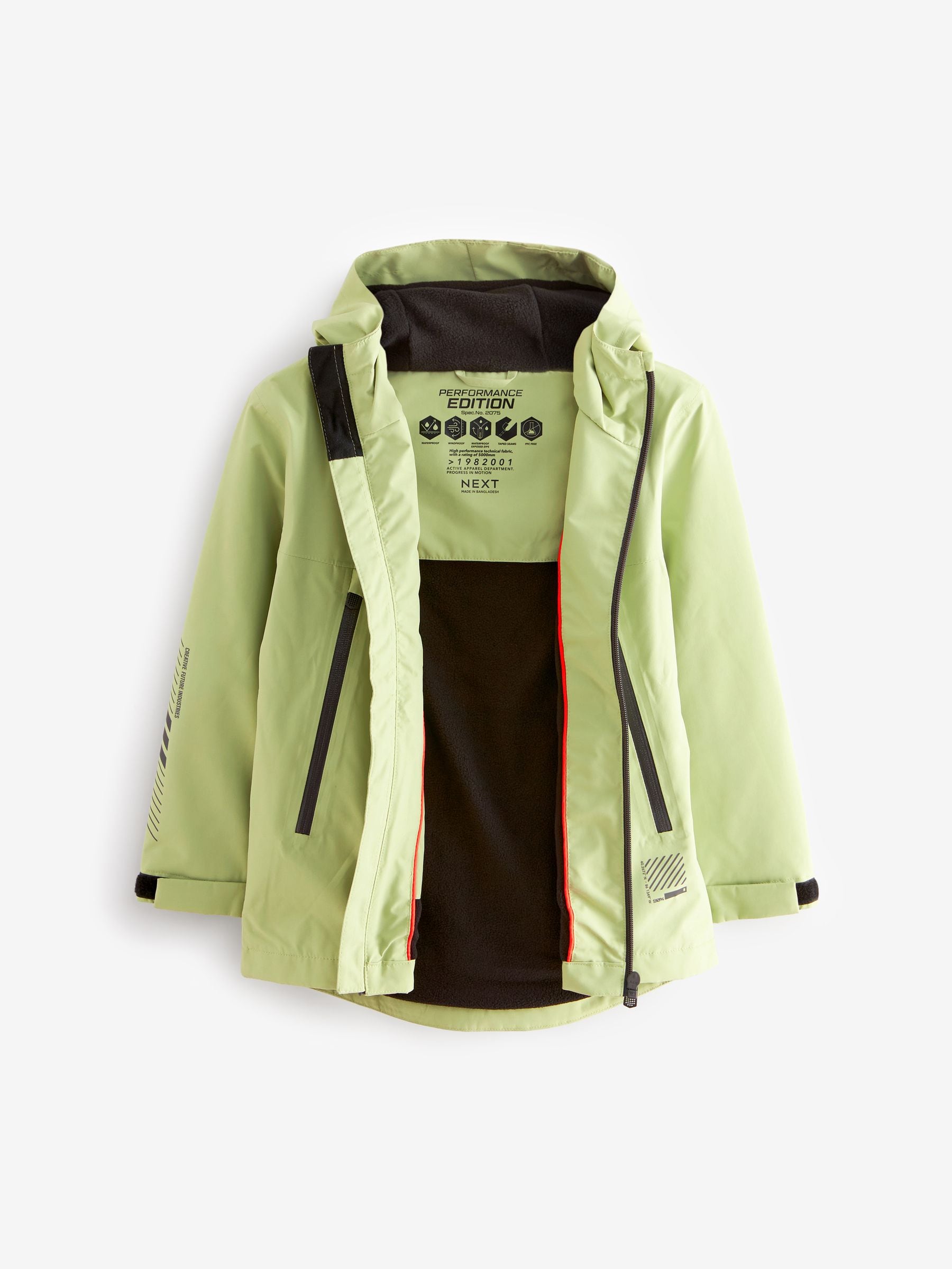 Green Waterproof Fleece Hooded Lined Coat (3-16yrs)