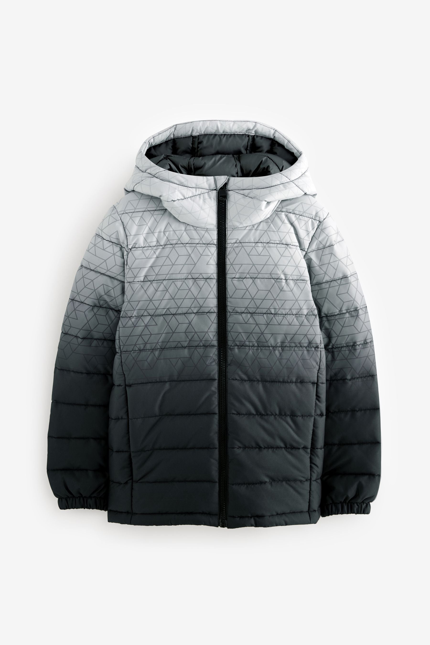 Grey/Black Quilted Midweight Hooded Jacket (3-17yrs)