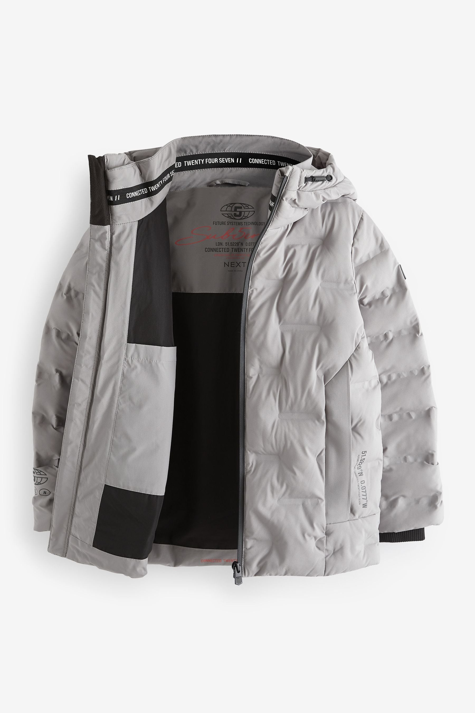 Grey Brick Quilted Midweight Hooded Jacket (3-17yrs)