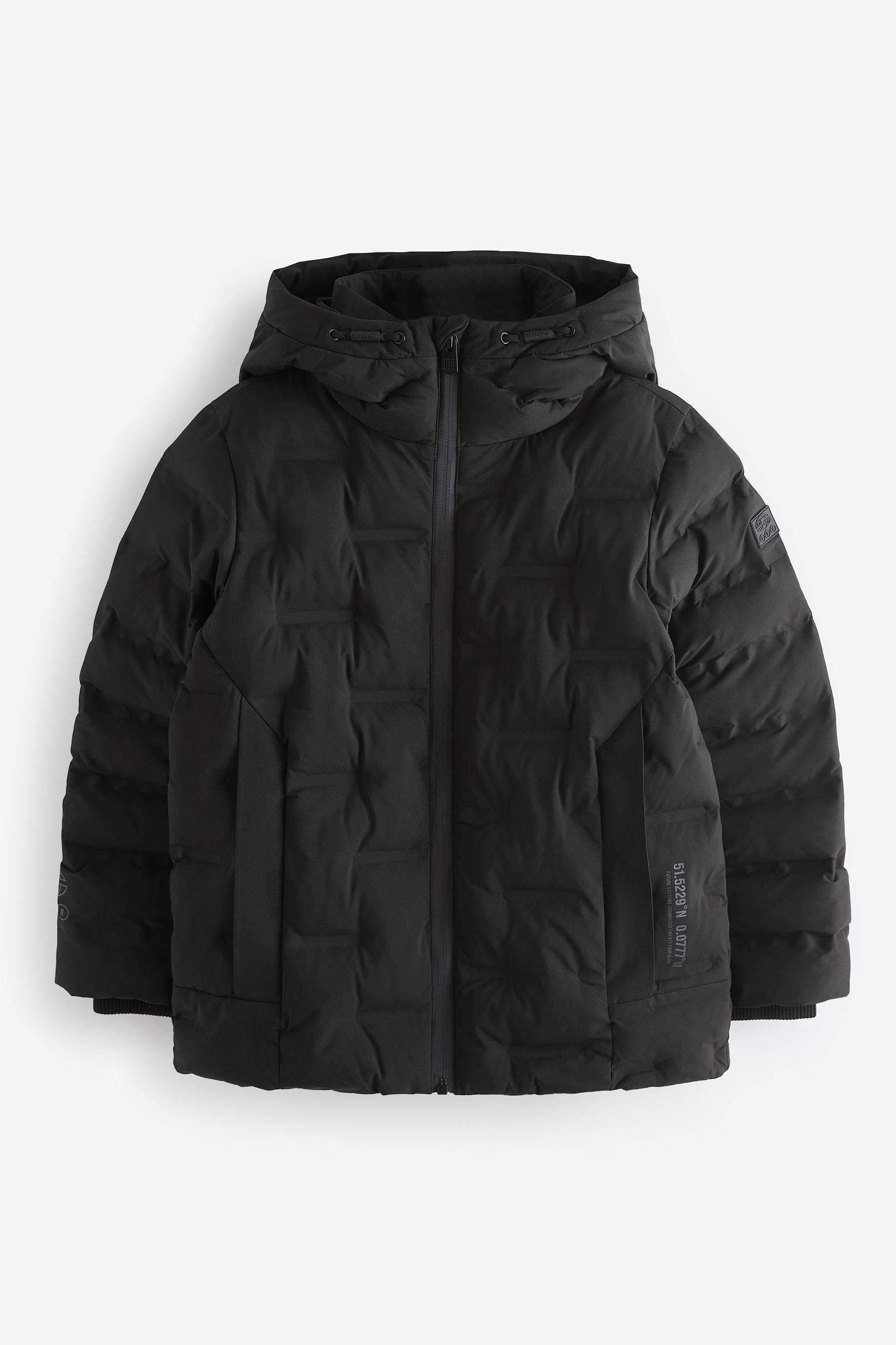 Black Brick Quilted Midweight Hooded Jacket (3-17yrs)