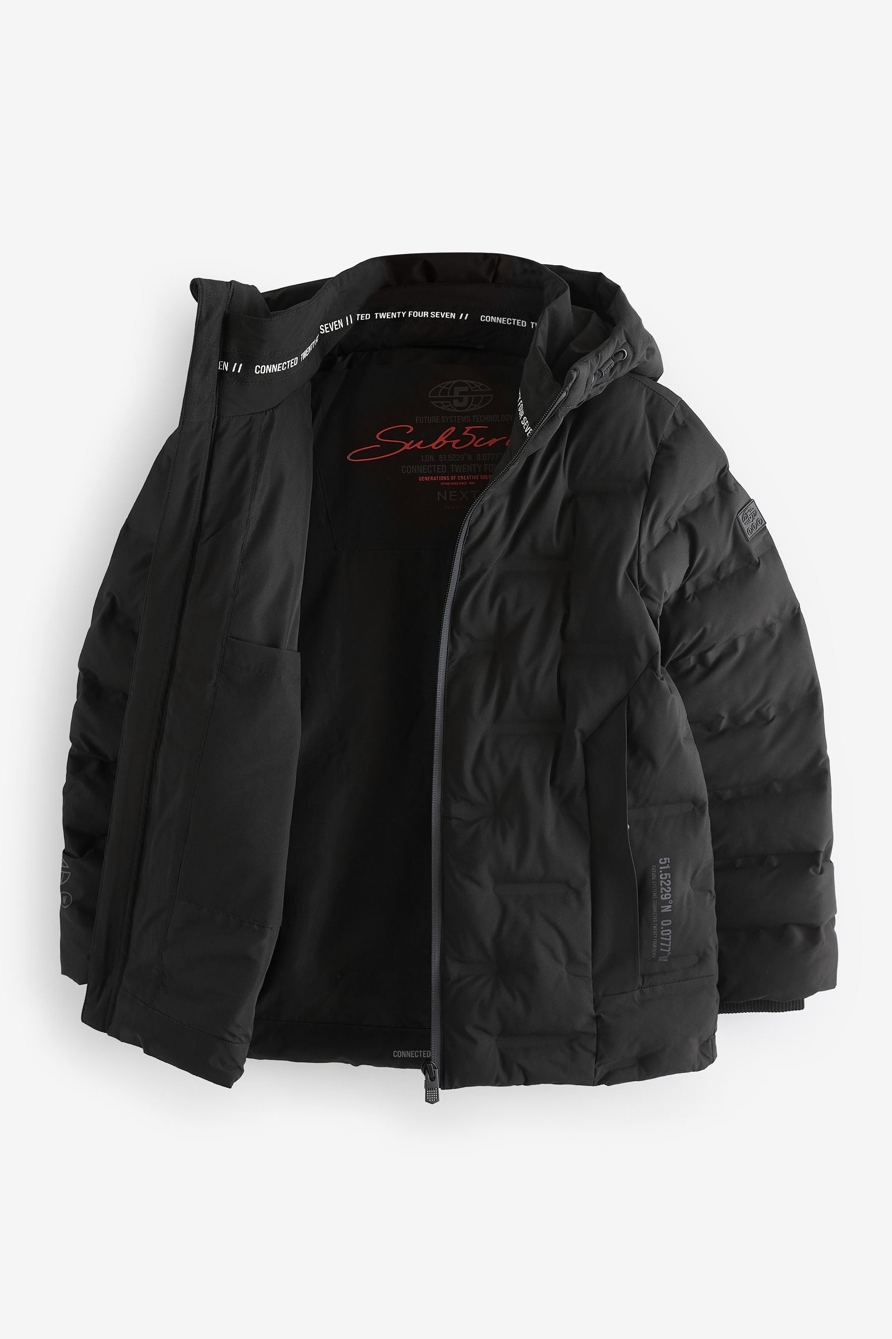 Black Brick Quilted Midweight Hooded Jacket (3-17yrs)